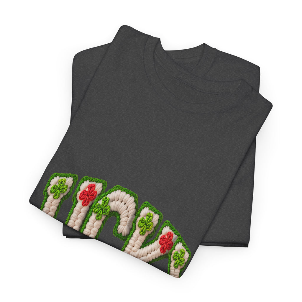 Lucky Crochet Clover T-Shirt — Faux-Yarn Embroidered St. Patrick’s Unisex Cotton Tee