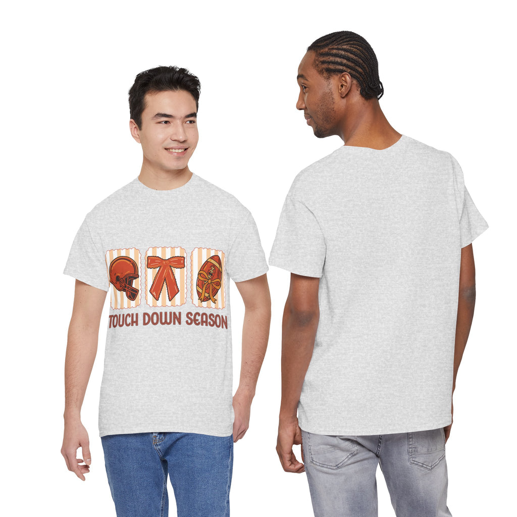 Touch Down Season Football Tee — Striped Fall Helmet & Bow Design Unisex Cotton Tee