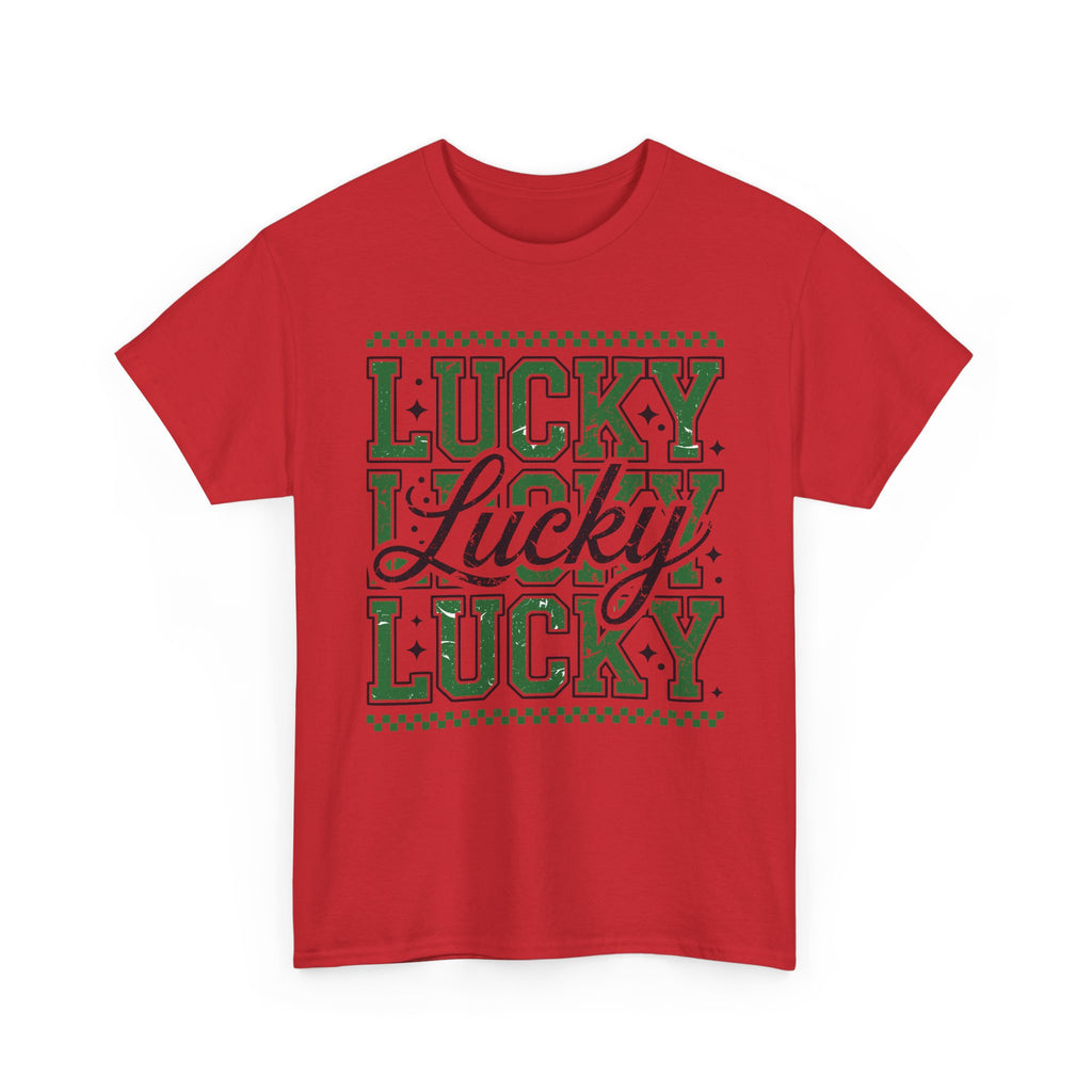 Lucky Varsity Tee — Layered Green ‘Lucky’ Graphic Unisex Cotton Tee