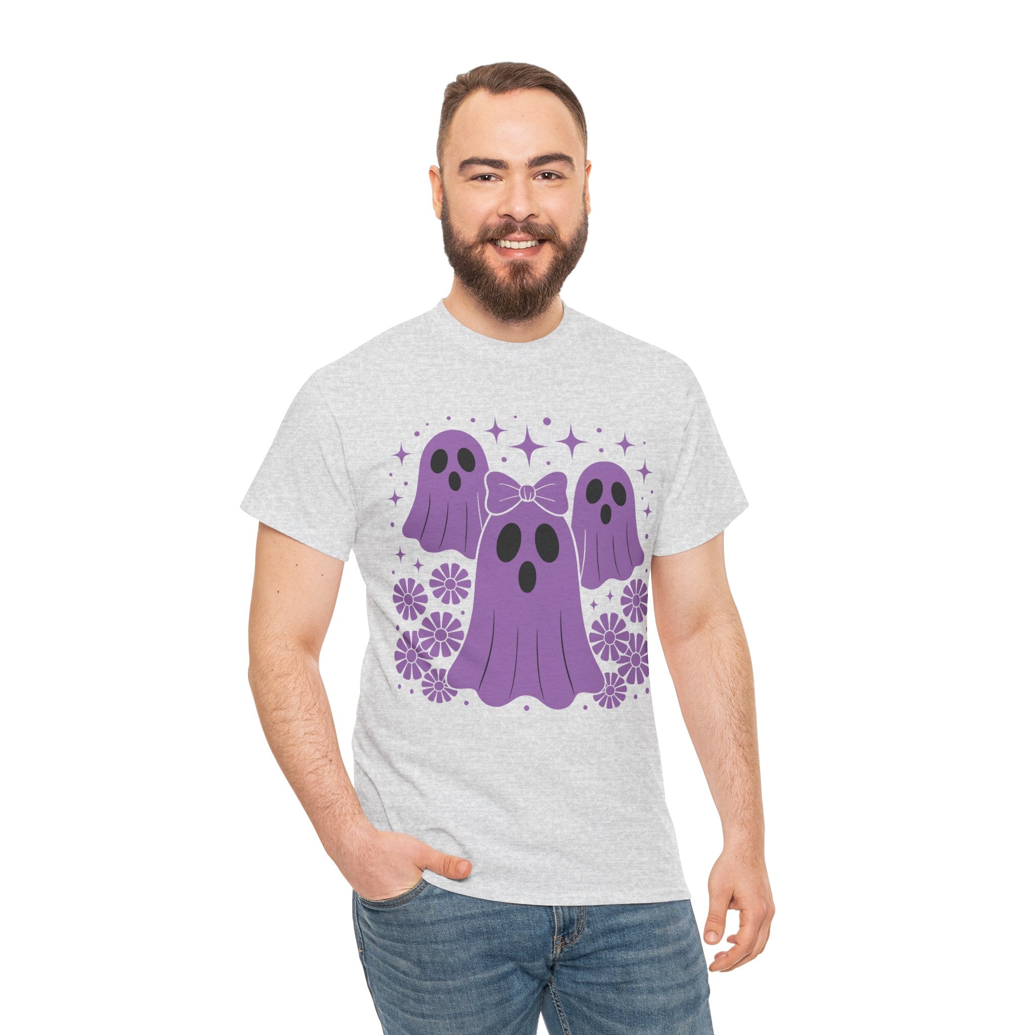 Purple Ghost Halloween Unisex Cotton Tee