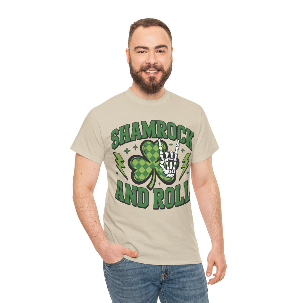 Shamrock and Roll Tee — Skeleton Hand & Lightning St. Patrick’s Rock Unisex Cotton Shirt