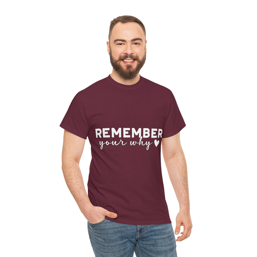 Remember Your Why Tee — Minimalist Heart Motivational Unisex Cotton Tshirt