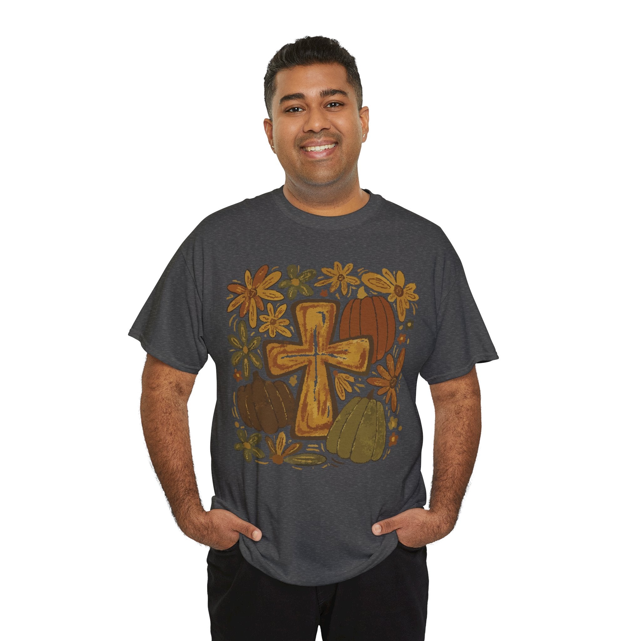 Autumn Cross Tee — Rustic Pumpkin & Fall Floral Christian Unisaex Cotton T-Shirt