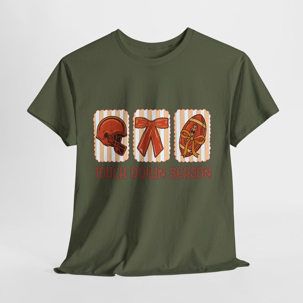 Touch Down Season Football Tee — Striped Fall Helmet & Bow Design Unisex Cotton Tee