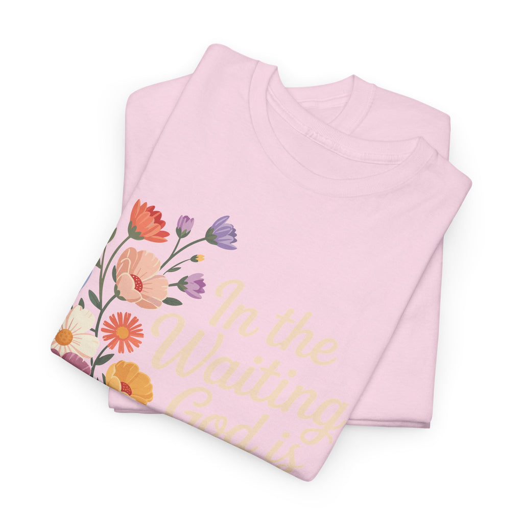 Pastel Floral “In the Waiting God Is Working” Unisex Cotton T-Shirt