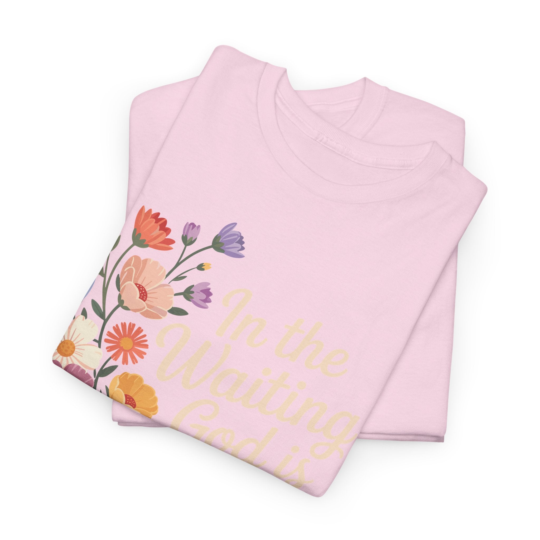 Pastel Floral “In the Waiting God Is Working” Unisex Cotton T-Shirt