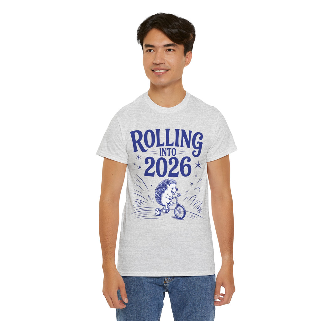 Rolling Into 2026 Hedgehog Tricycle Unisex Cotton Tee