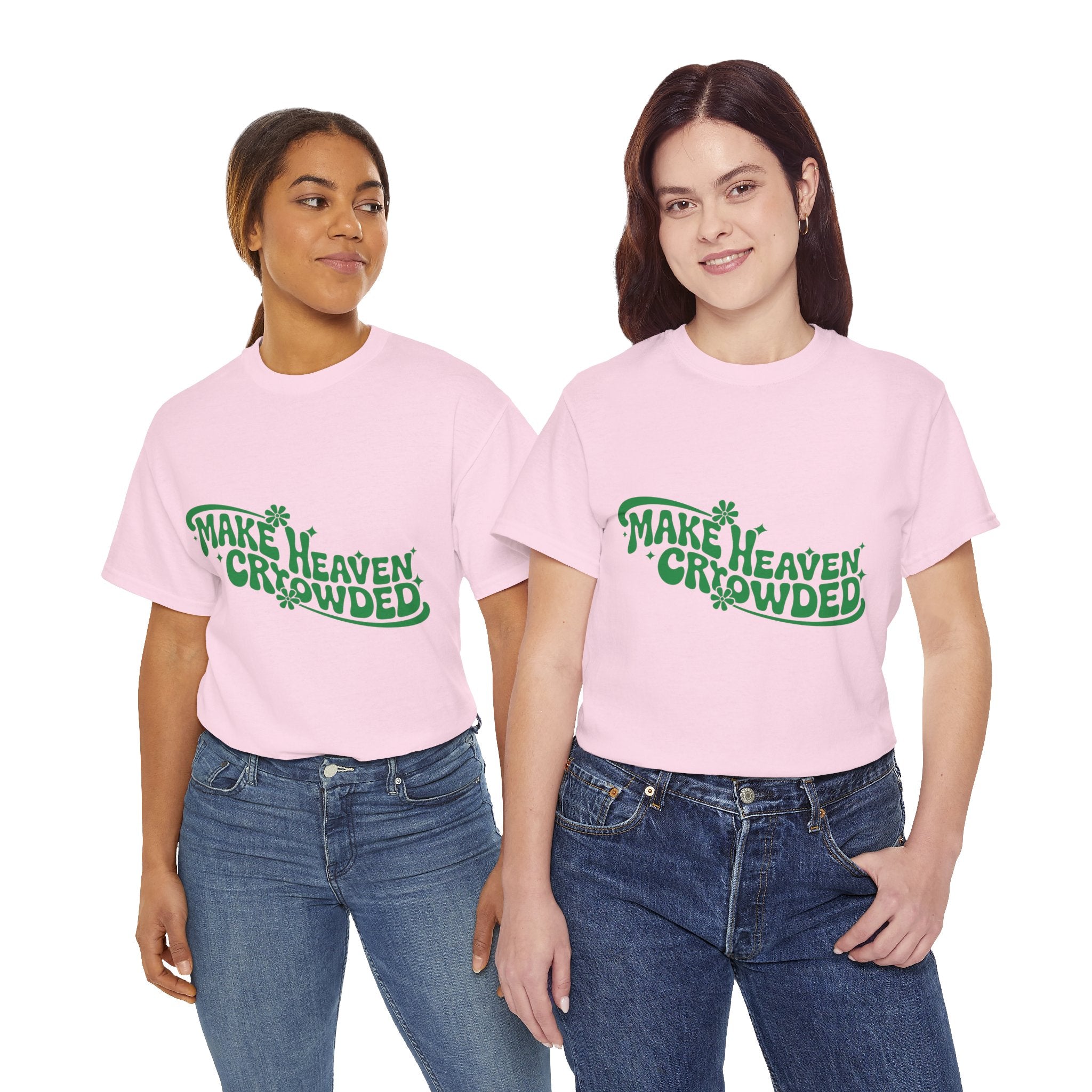 Make Heaven Crowded Retro Floral Christian Unisex Cotton T-Shirt