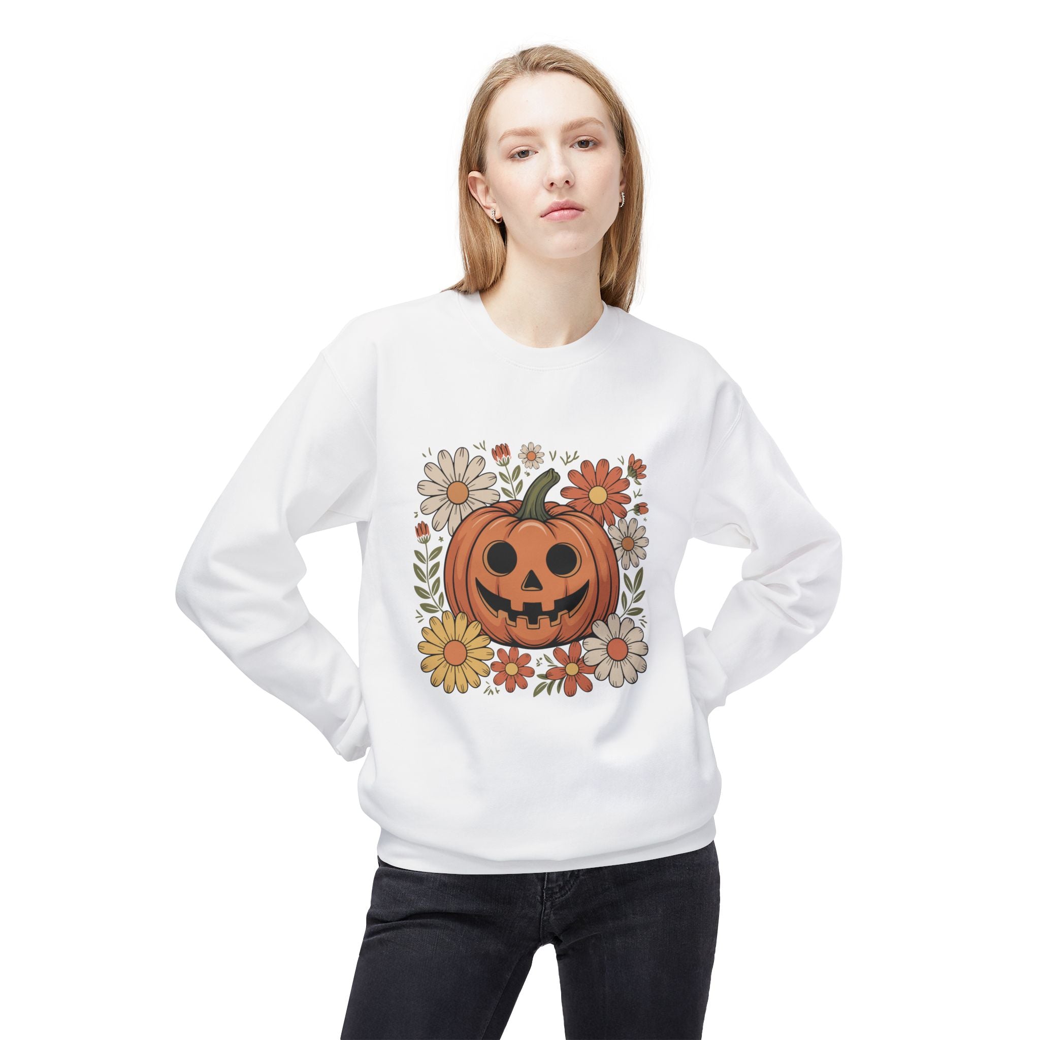 Halloween Pumpkin Floral Crewneck Unisex Sweatshirt