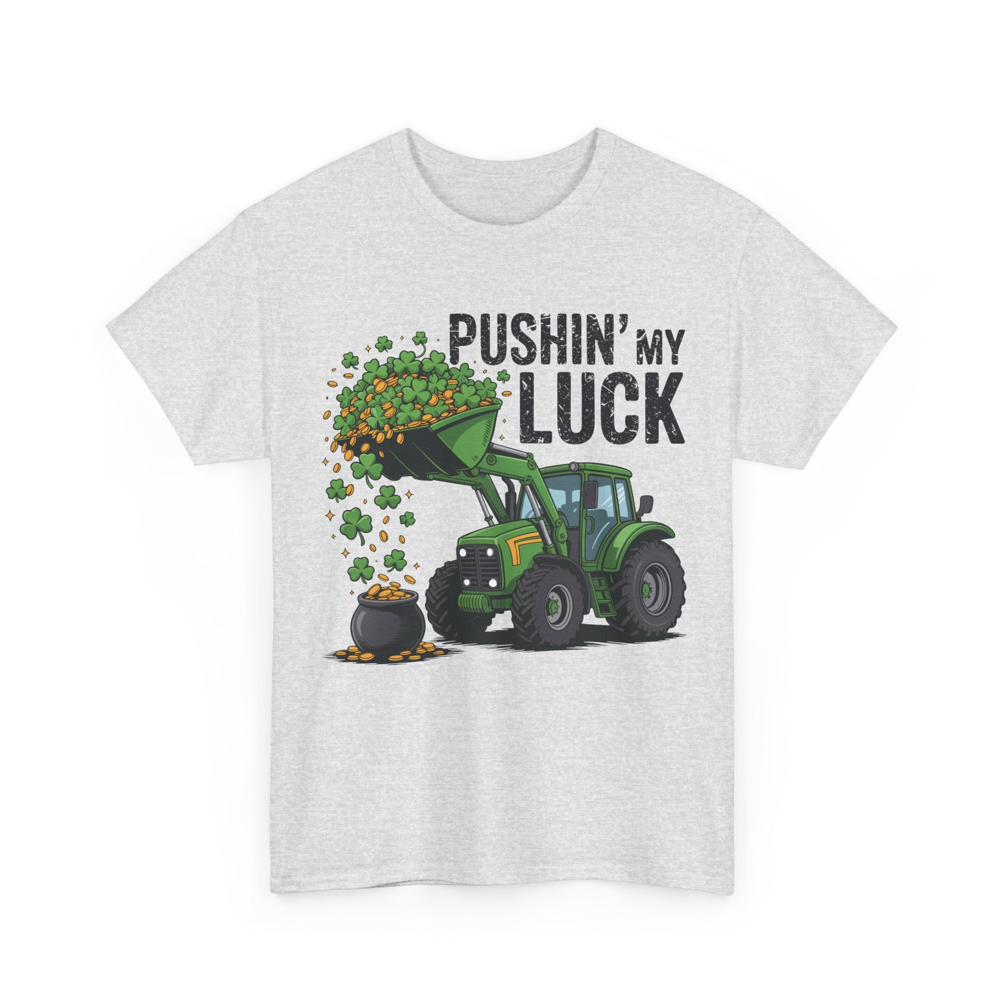 Pushin' My Luck Shamrock Tractor Tee — St. Patrick's Day Unisex Cotton T-Shirt