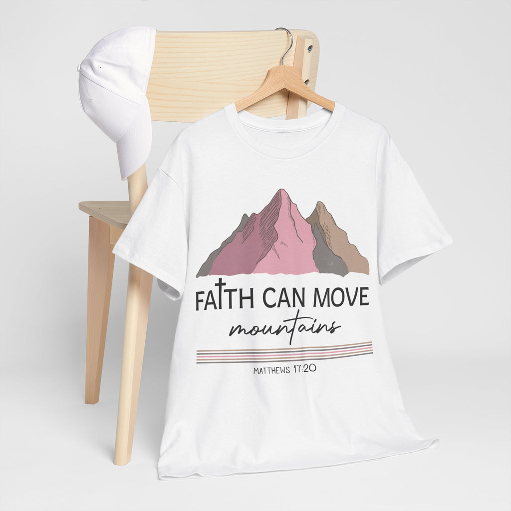 Faith Can Move Mountains Mountain Tee — Pastel Inspirational Christian Unisex Cotton T-Shirt