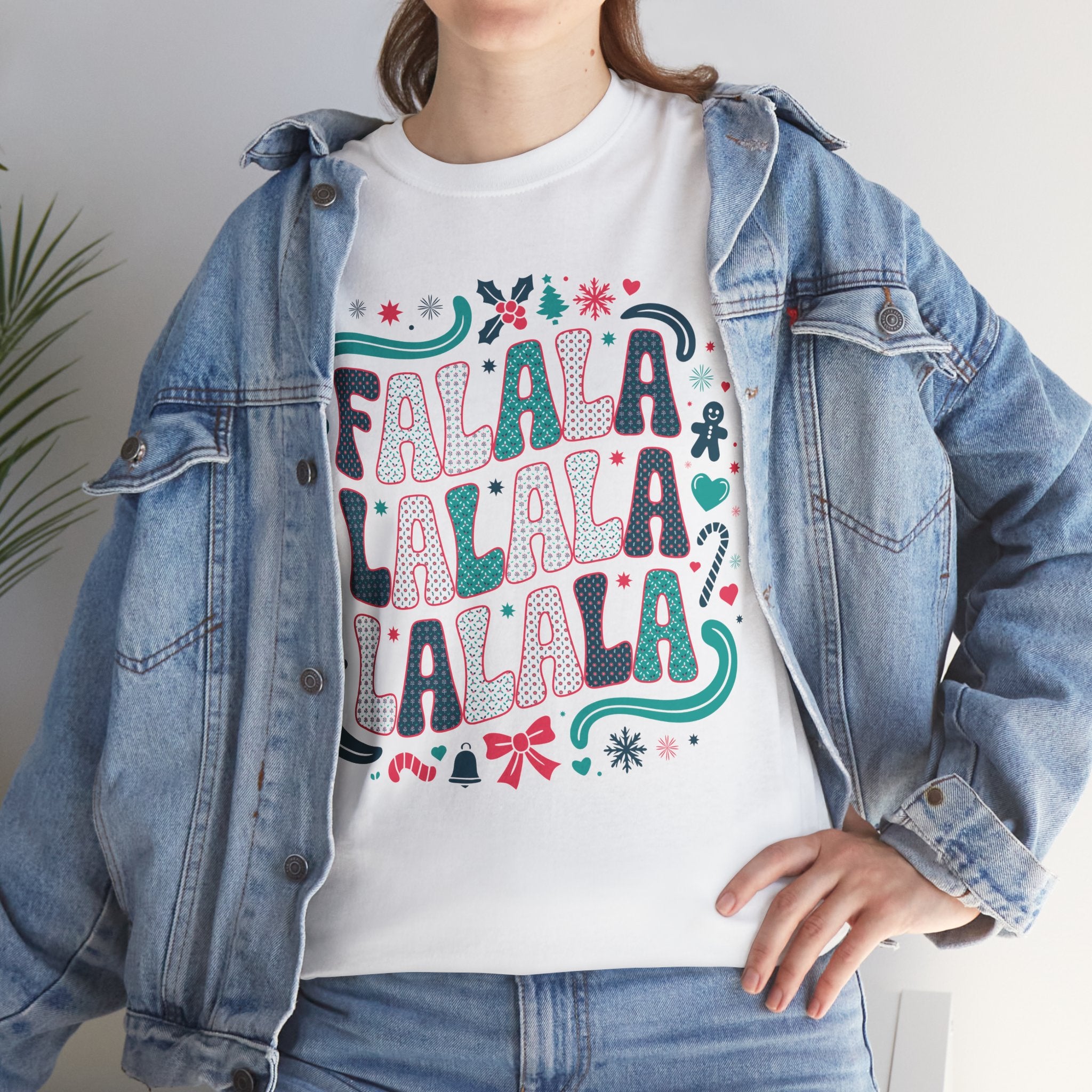 Fa La La La La Christmas T-Shirt — Festive Candy Cane & Gingerbread Holiday Unisex Cotton Tee