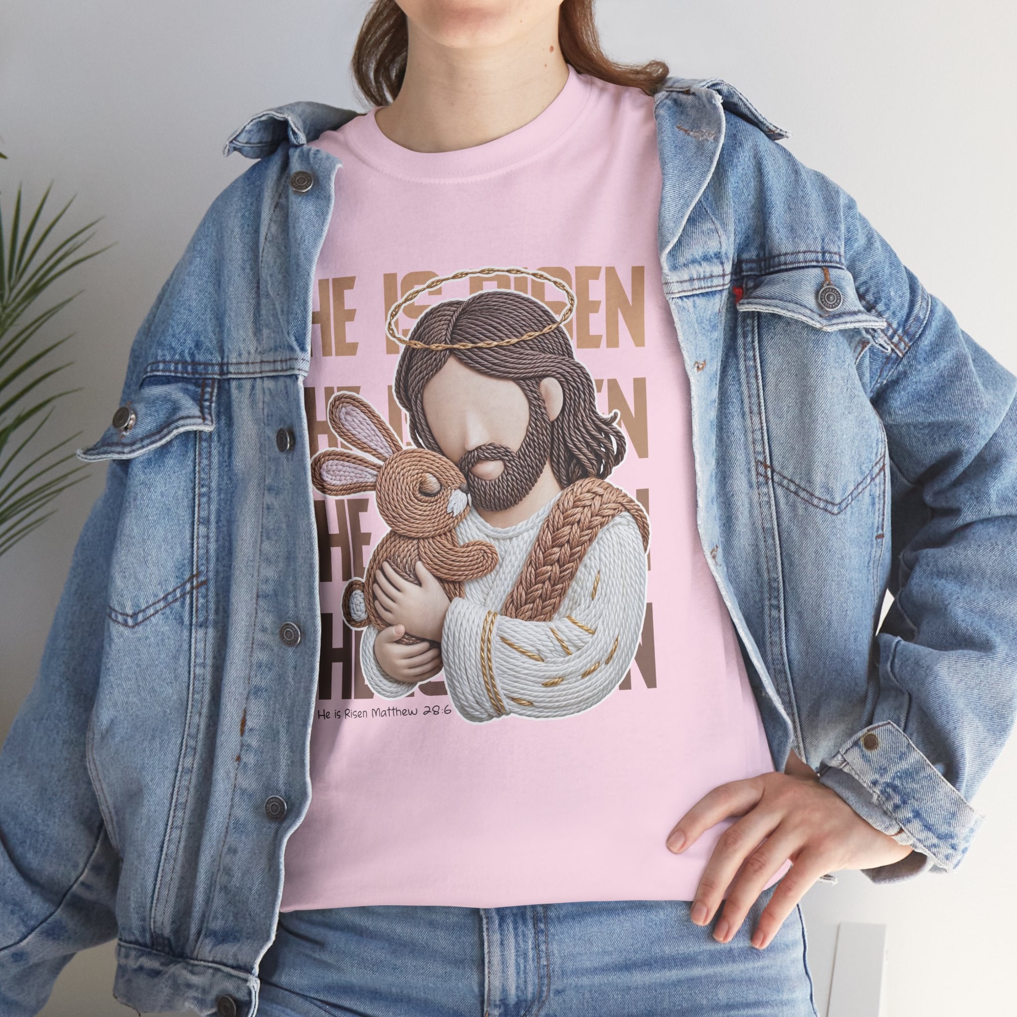 He Is Risen Matthew 28:6 Jesus With Lamb Unisex Cotton T-Shirt