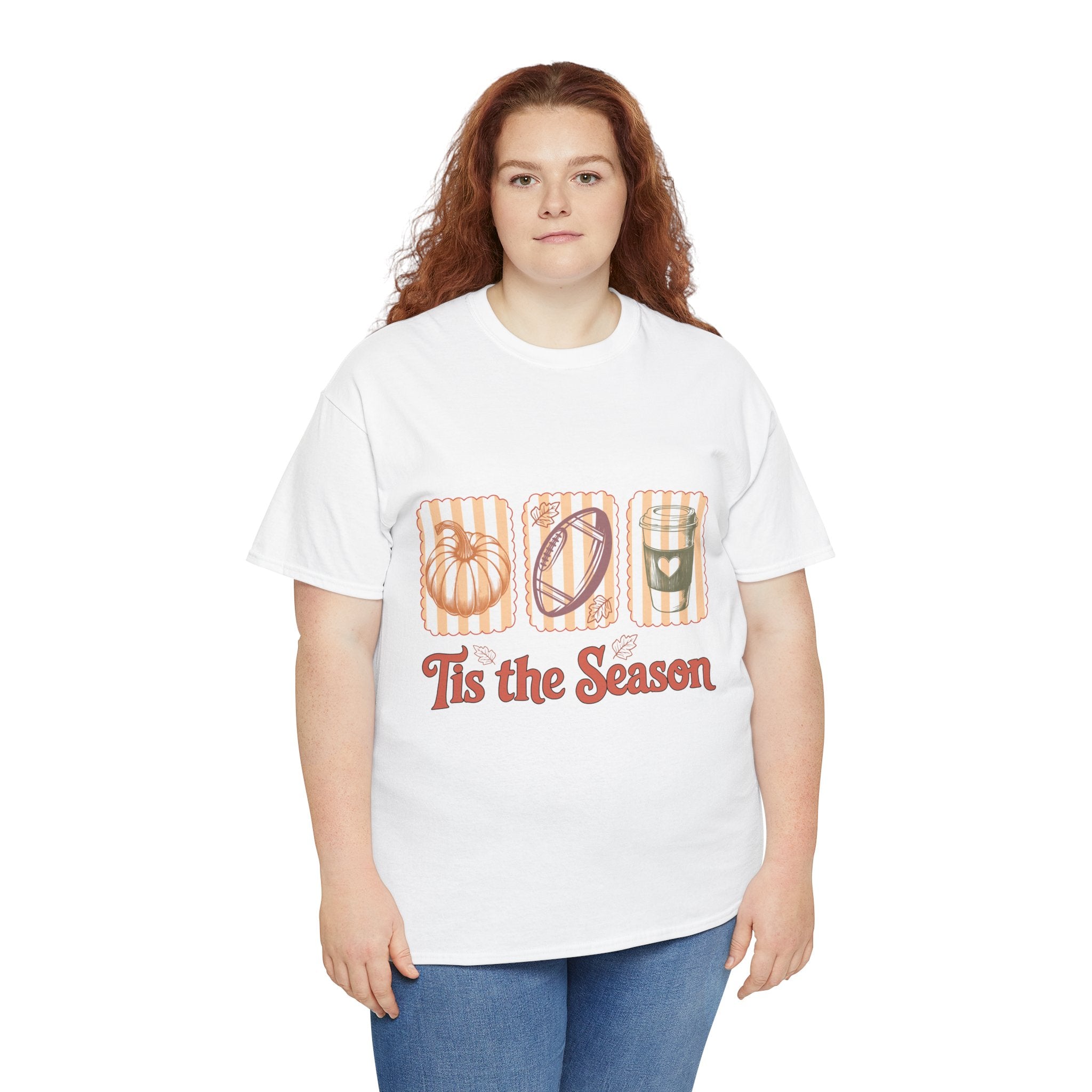 Tis the Season Pumpkin, Football & Coffee Fall Unisex Cotton T-Shirt