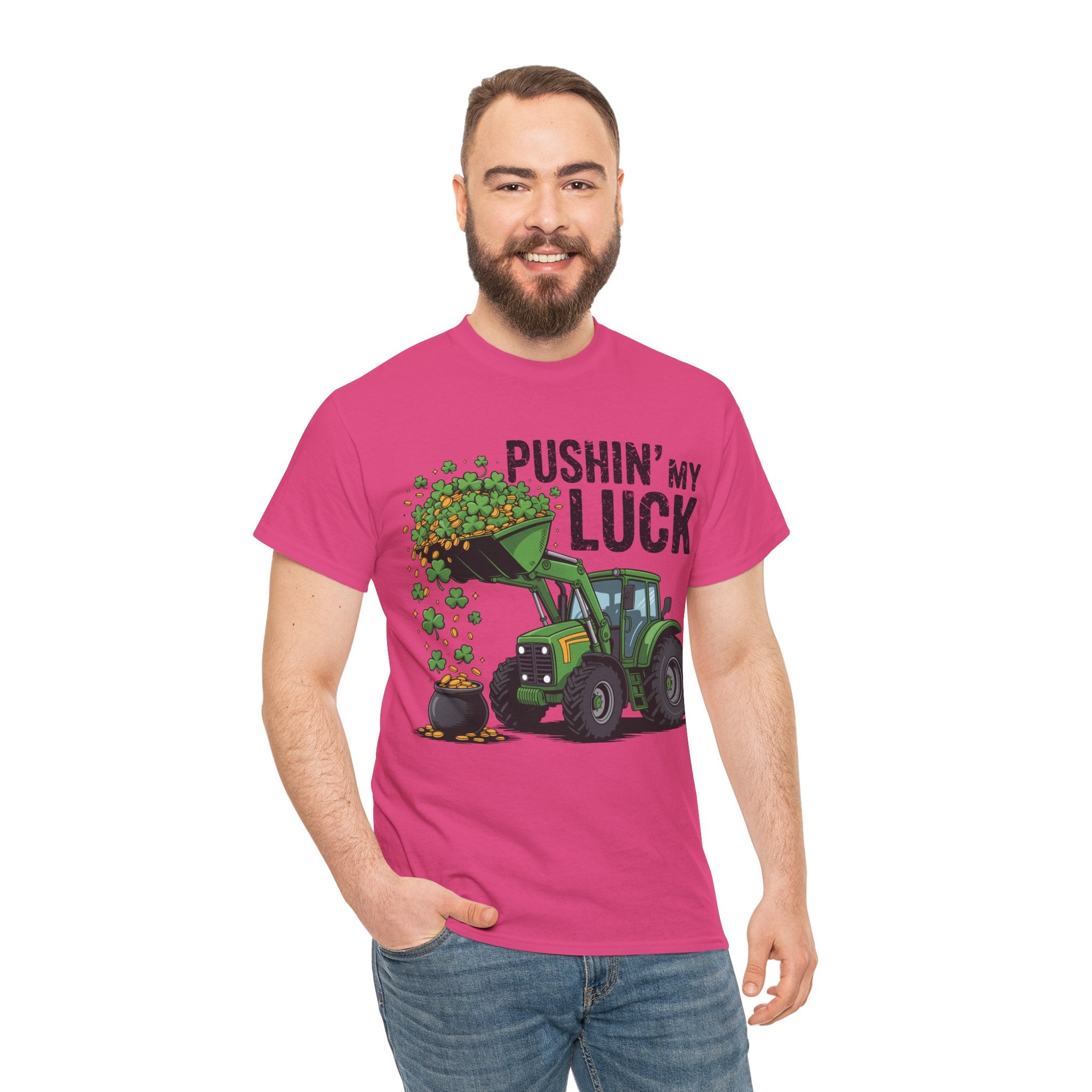Pushin' My Luck Shamrock Tractor Tee — St. Patrick's Day Unisex Cotton T-Shirt