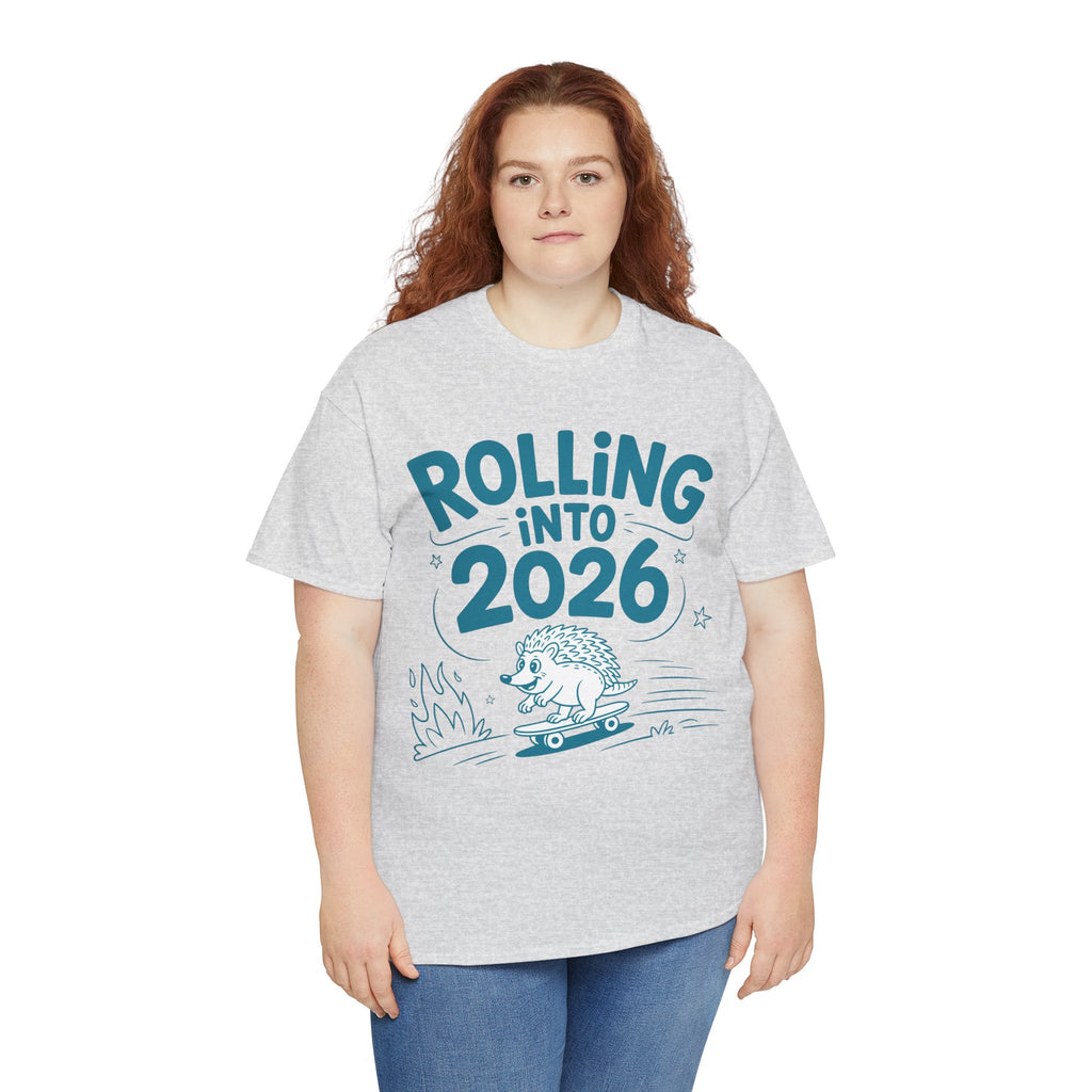 Rolling Into 2026 Hedgehog Skateboard Unisex Cotton Tee
