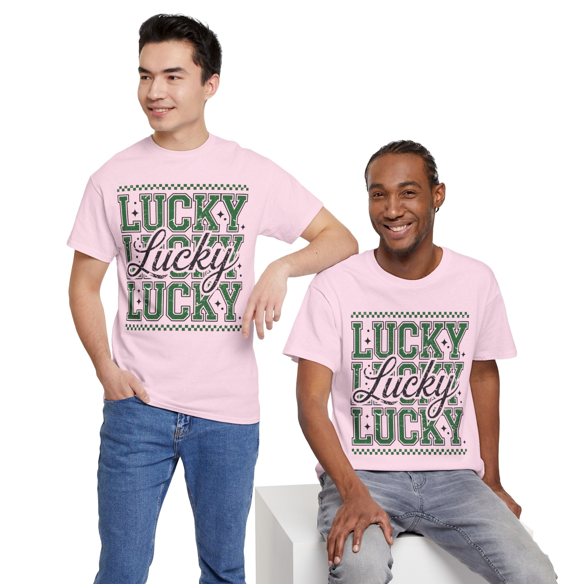 Lucky Varsity Tee — Layered Green ‘Lucky’ Graphic Unisex Cotton Tee