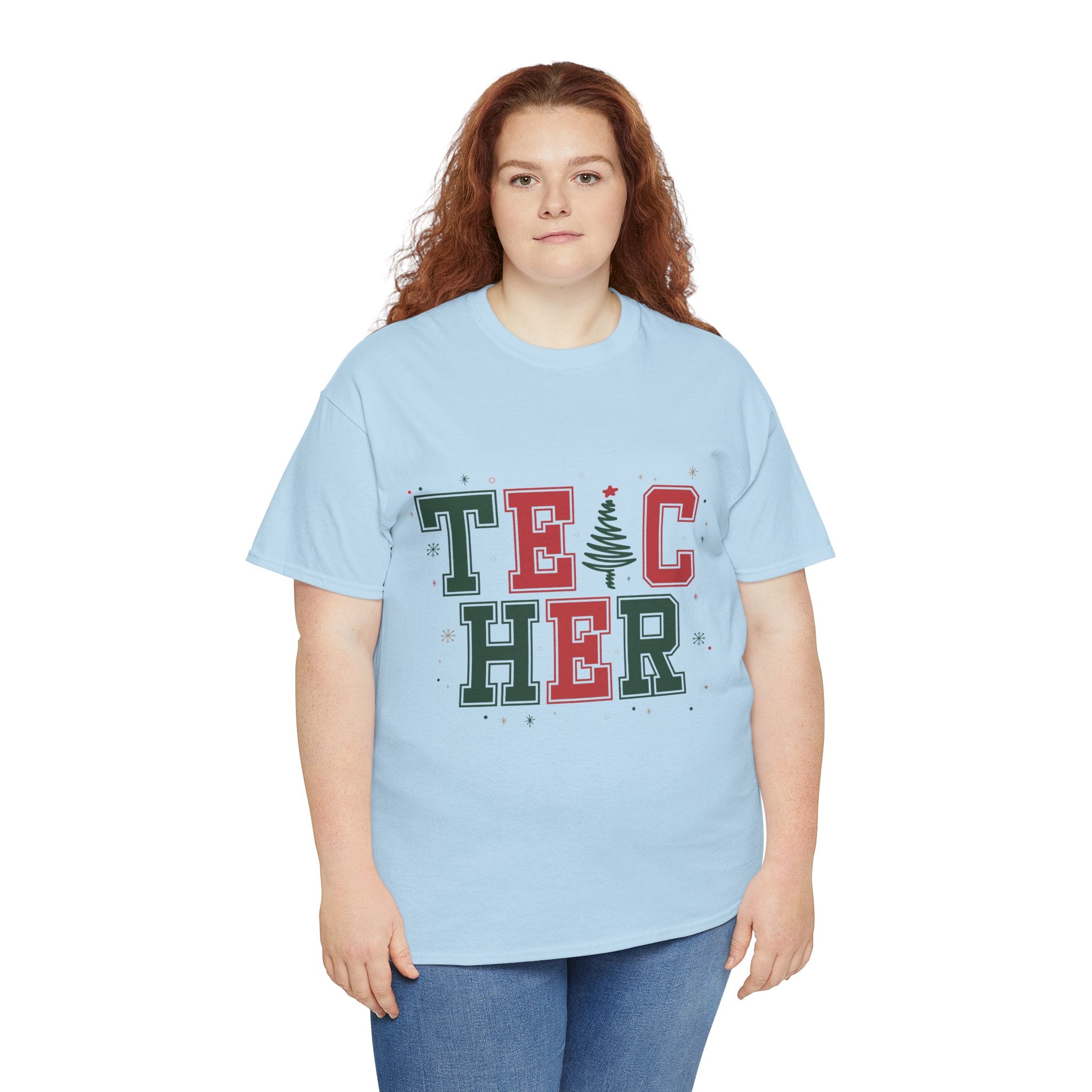 Teacher Christmas Varsity T-Shirt — Red & Green Holiday Unisex Cotton Tee