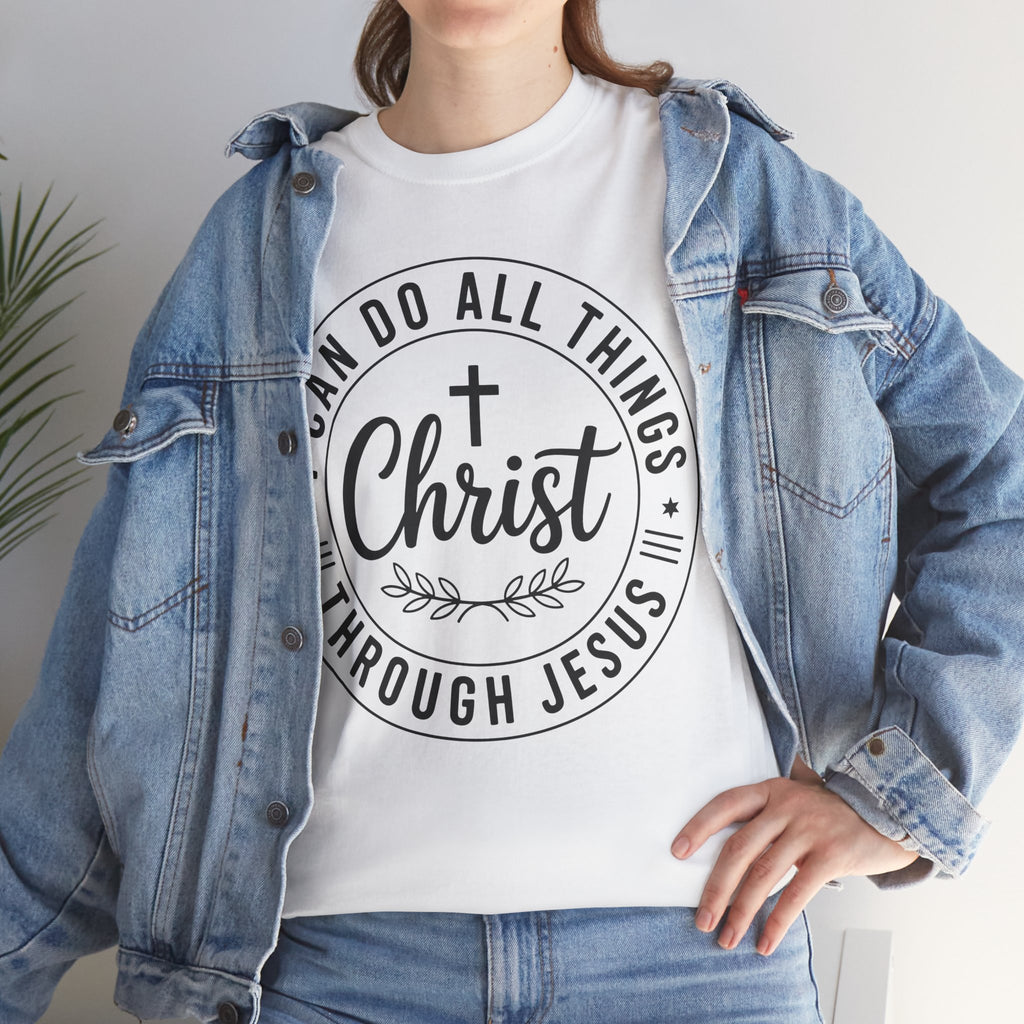 Christian Cross T‑Shirt — "I Can Do All Things Through Christ" Unisex Cotton tee