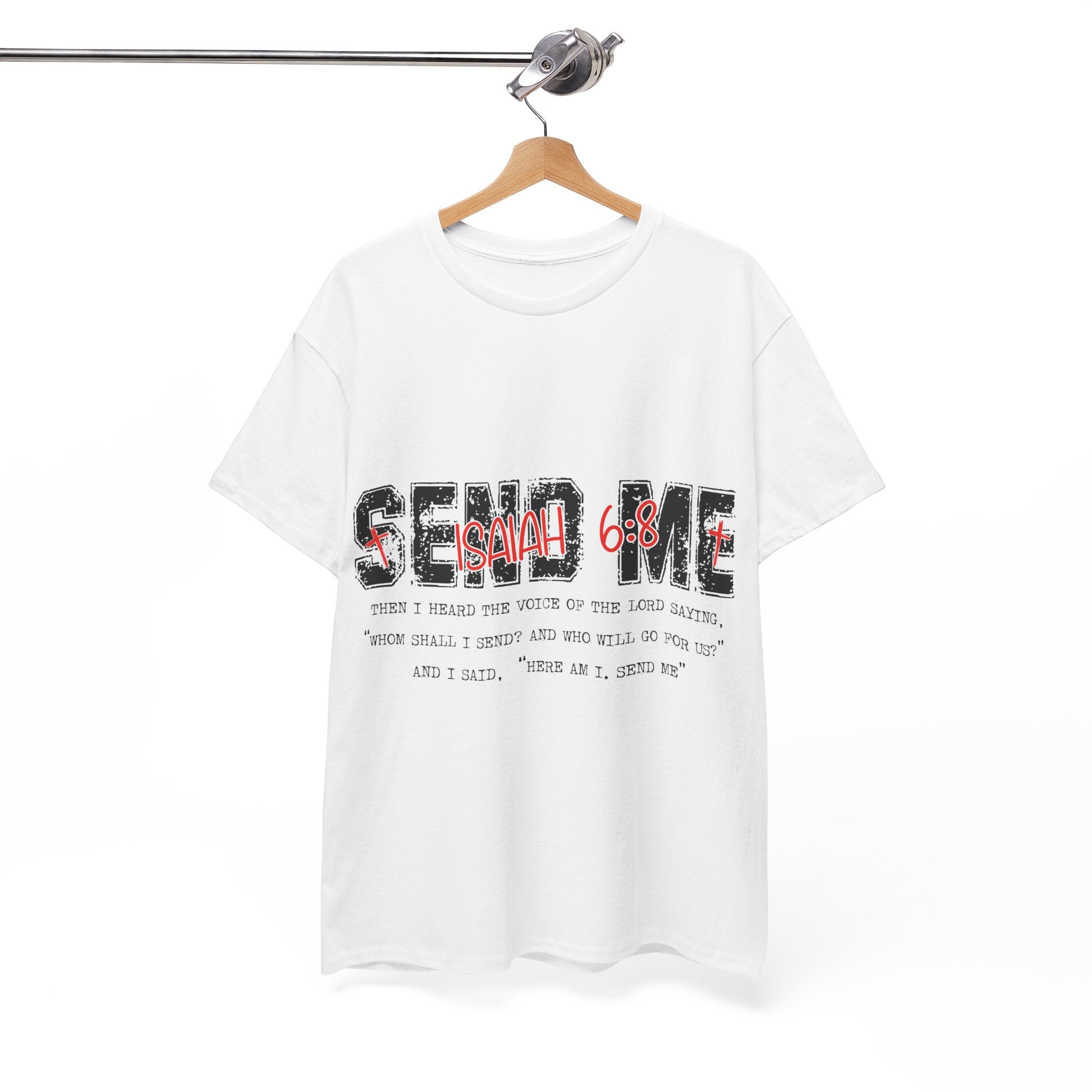 Here I Am Send Me Isaiah 6:8 T-Shirt — Christian Cross Graphic Unisex Cotton Tee
