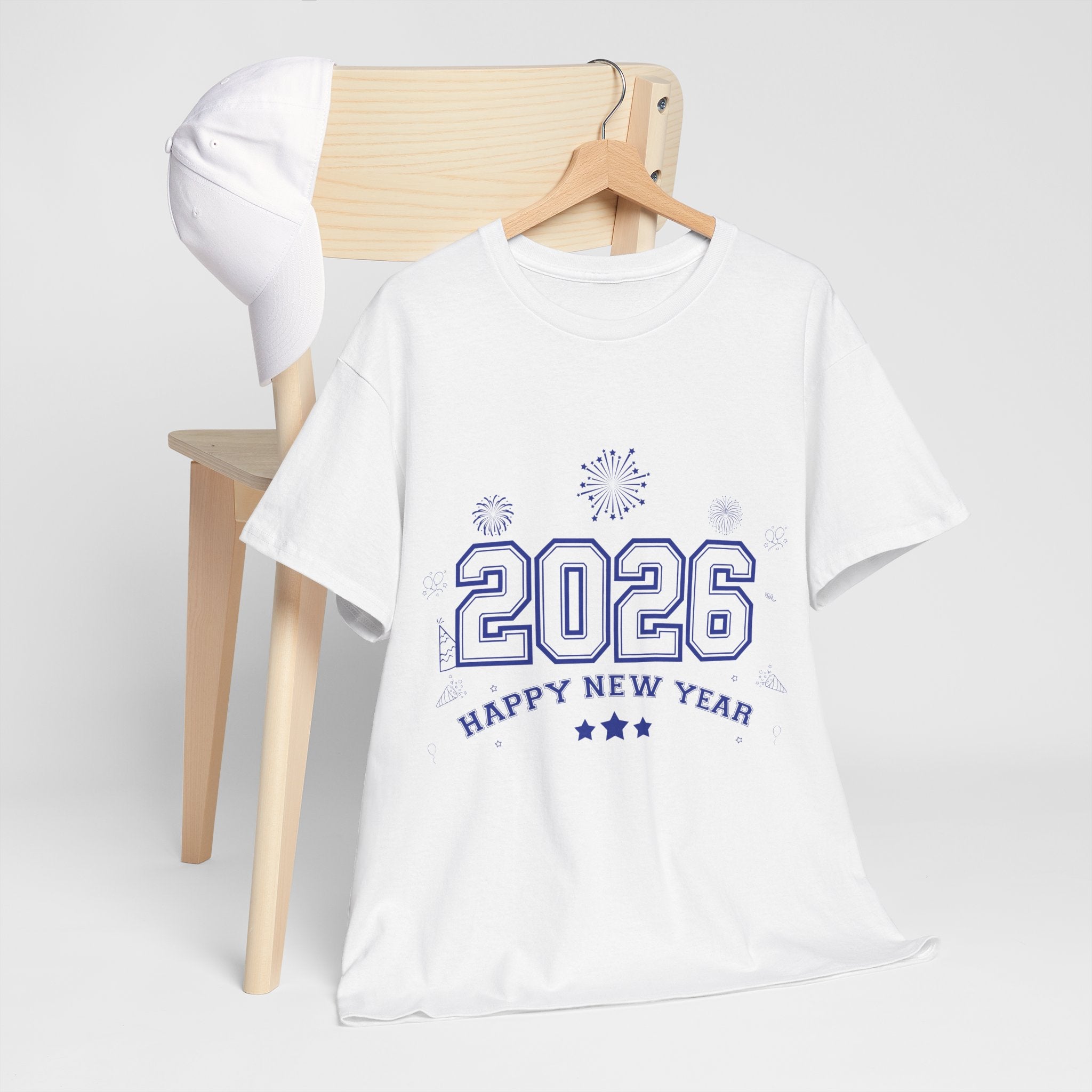 Happy New Year 2026 Varsity Tee — Fireworks & Confetti Celebration Unisex Cotton Tee