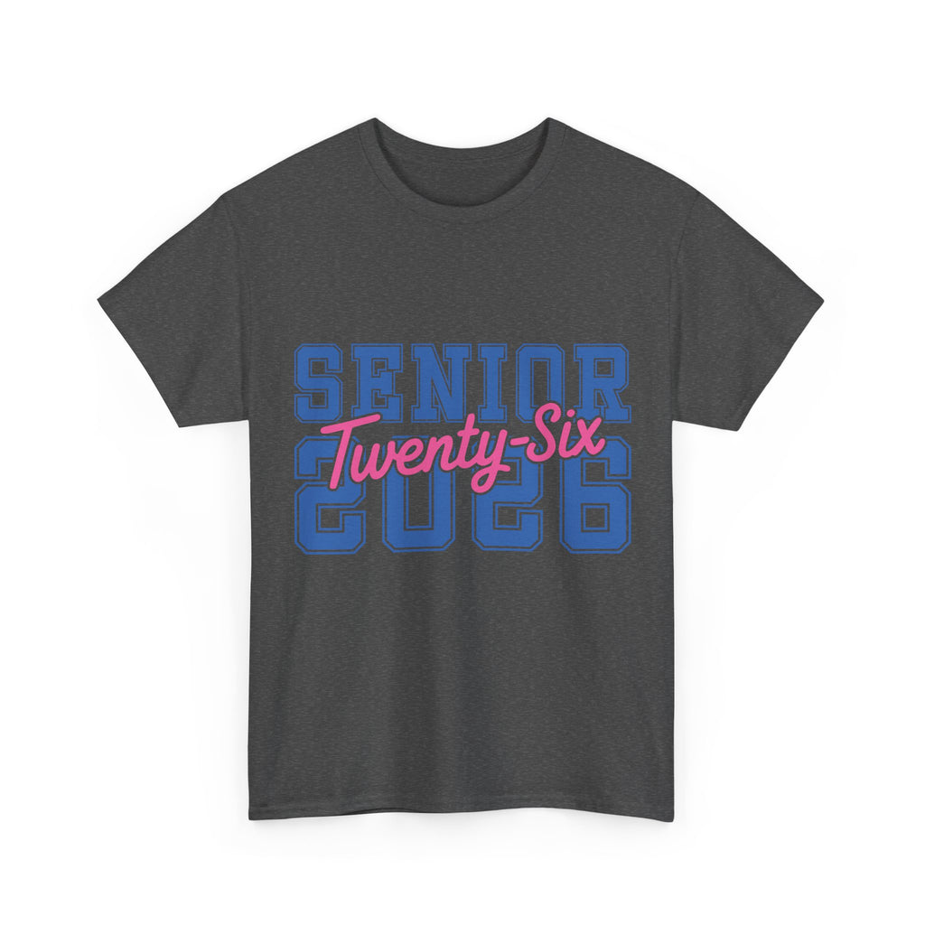 Senior 2026 Tee — Pink Varsity Block with Blue Script Overlay Unisex Cotton Tee