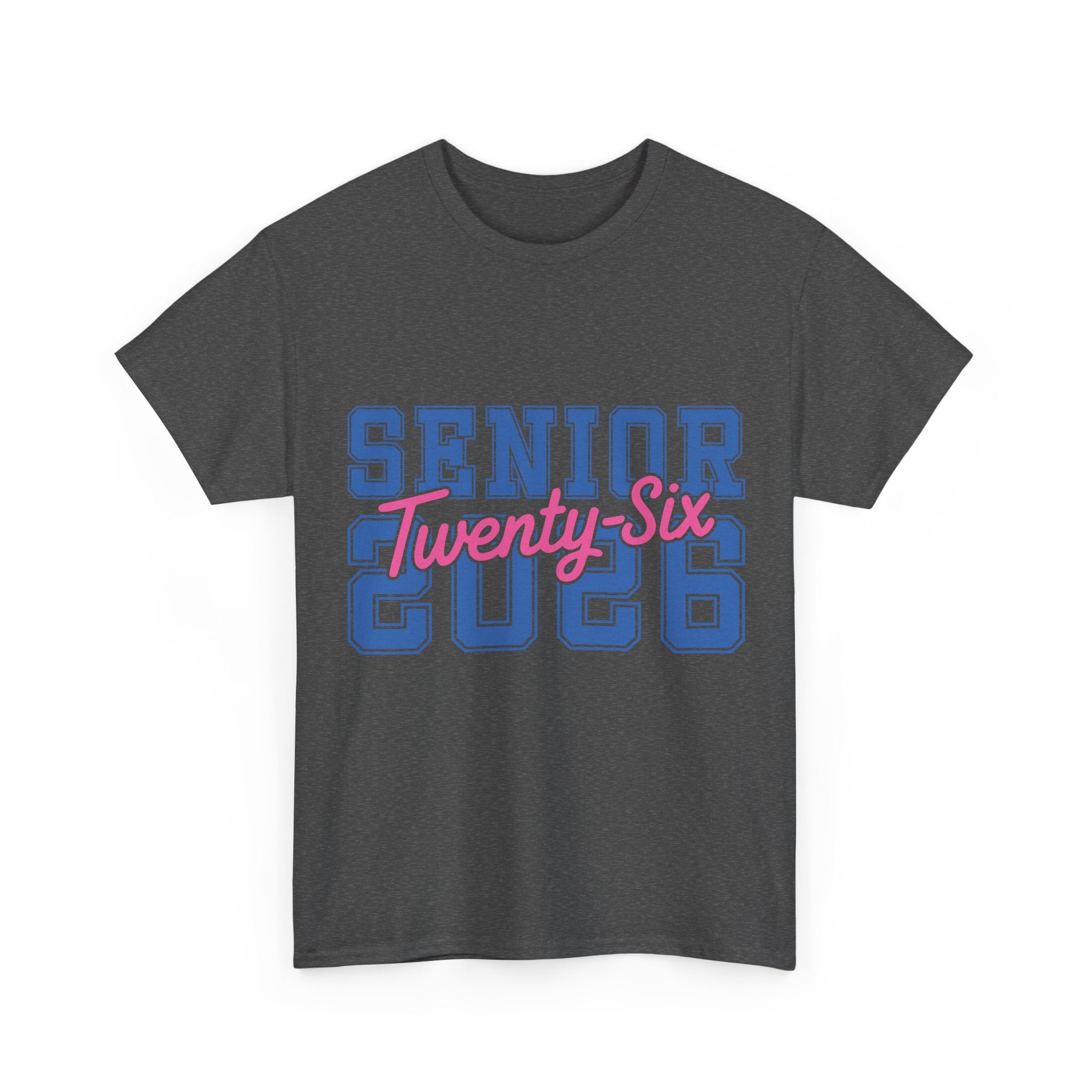 Senior 2026 Tee — Pink Varsity Block with Blue Script Overlay Unisex Cotton Tee