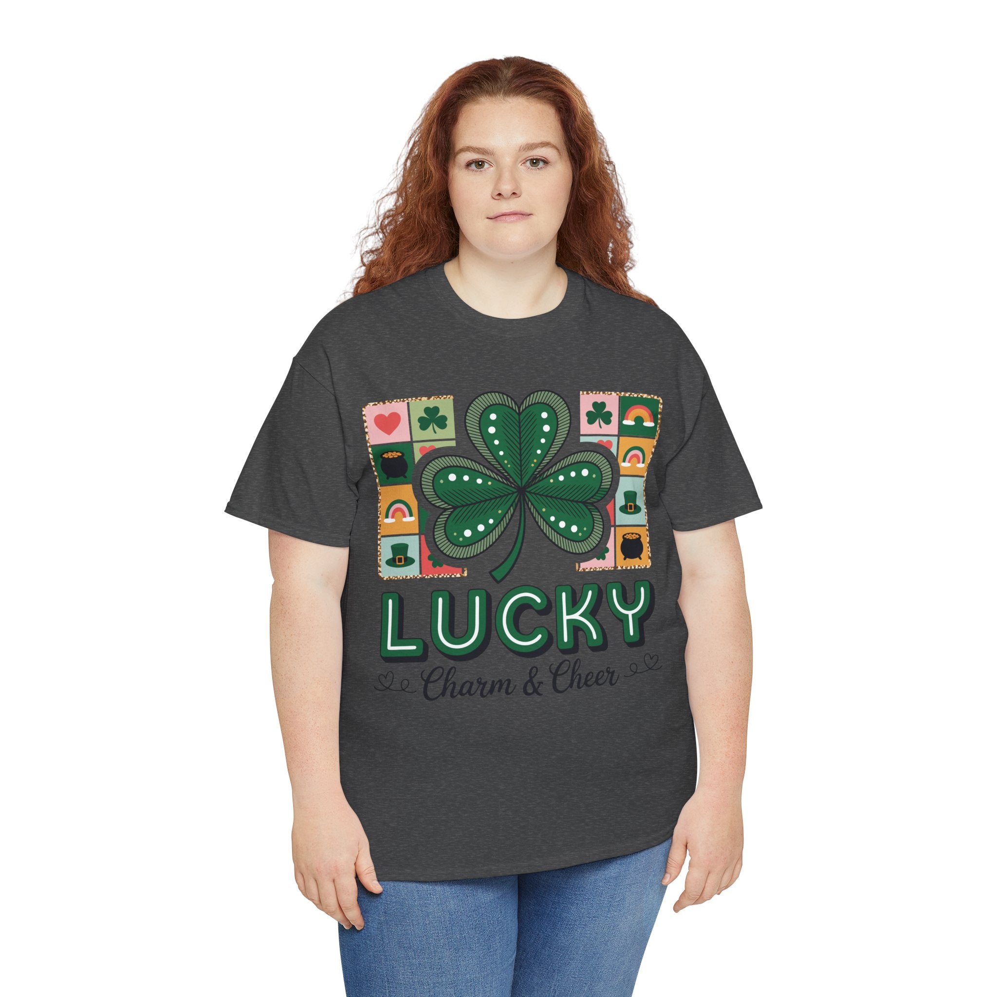 Lucky Charm & Cheer Clover Tee — Patchwork St. Patrick’s Day Unisex Cotton T-Shirt