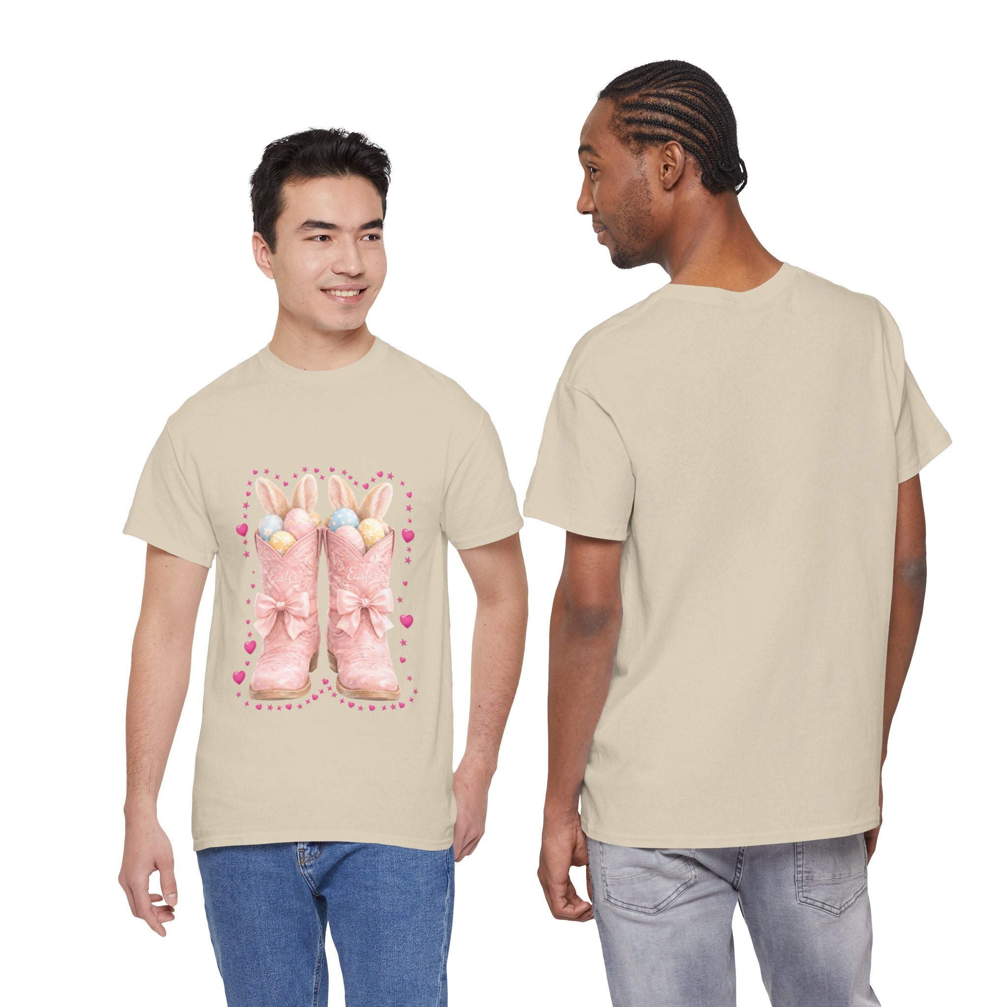 Easter Pink Western Boots Tee — Pastel Bunny Eggs & Bows Unisex Cotton Tee