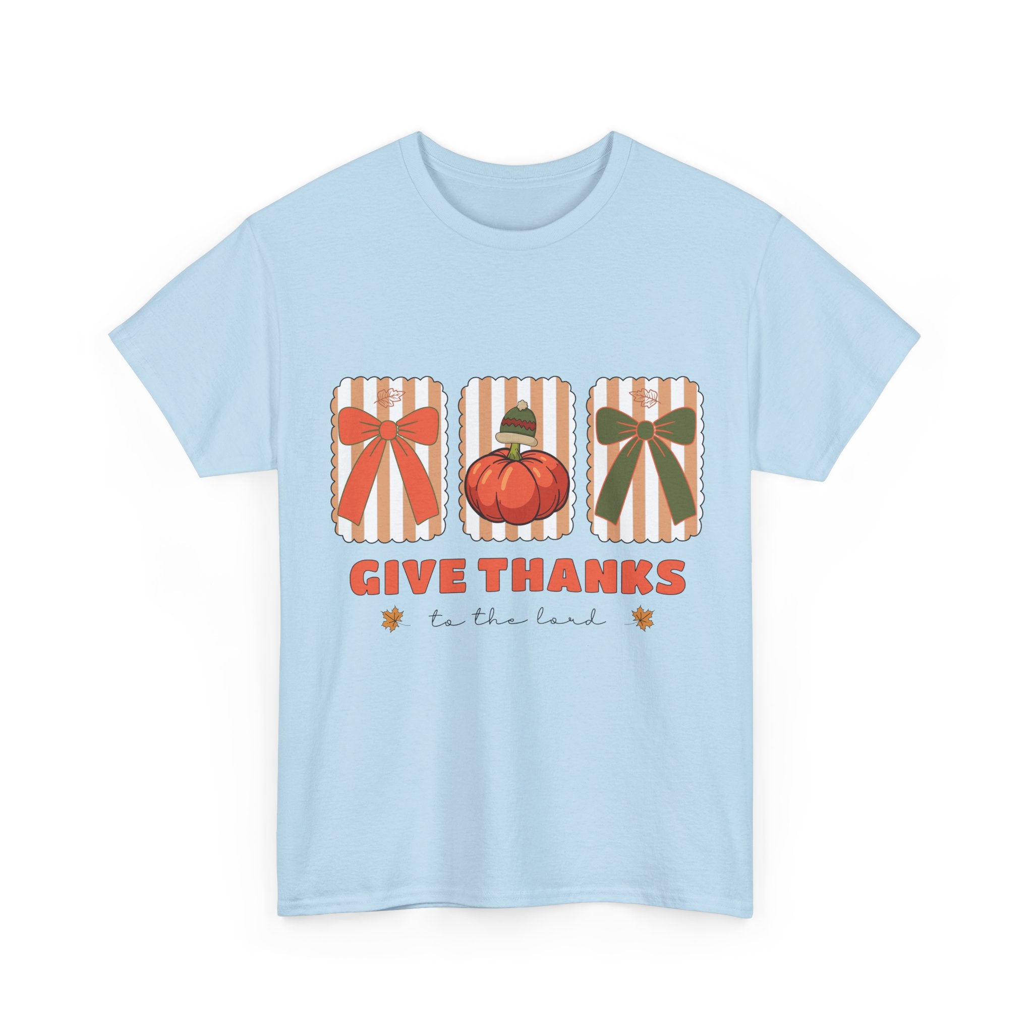 Give Thanks Thanksgiving T-Shirt — Pumpkin with Hat & Bows Unisex Cotton Tee