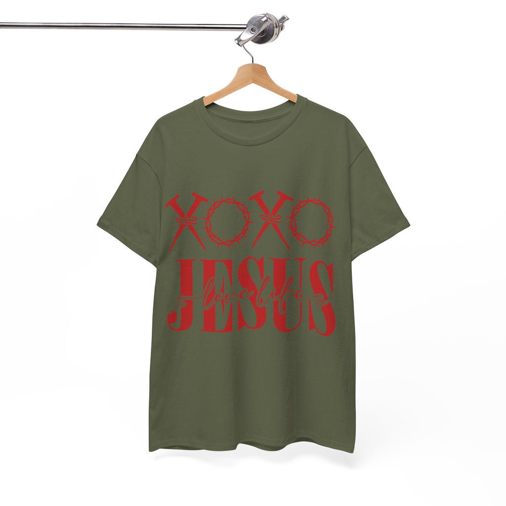 Christian Valentine T-Shirt — "XOXO Jesus Love Life" Nails & Thorn Crown Design Unisex Cotton Tee