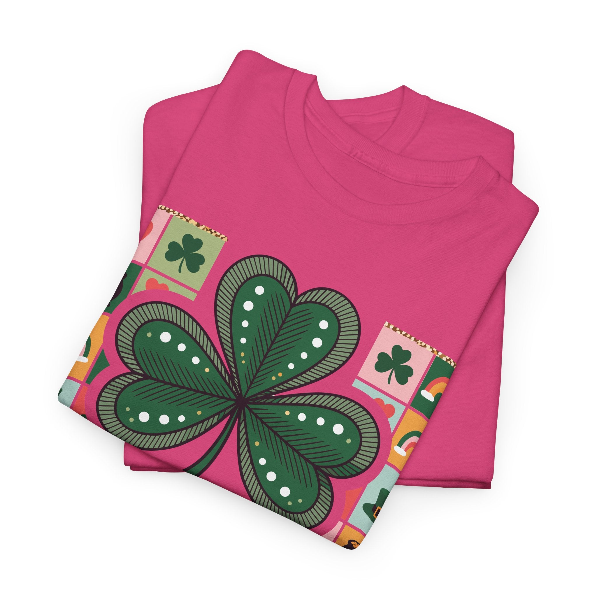 Lucky Charm & Cheer Clover Tee — Patchwork St. Patrick’s Day Unisex Cotton T-Shirt