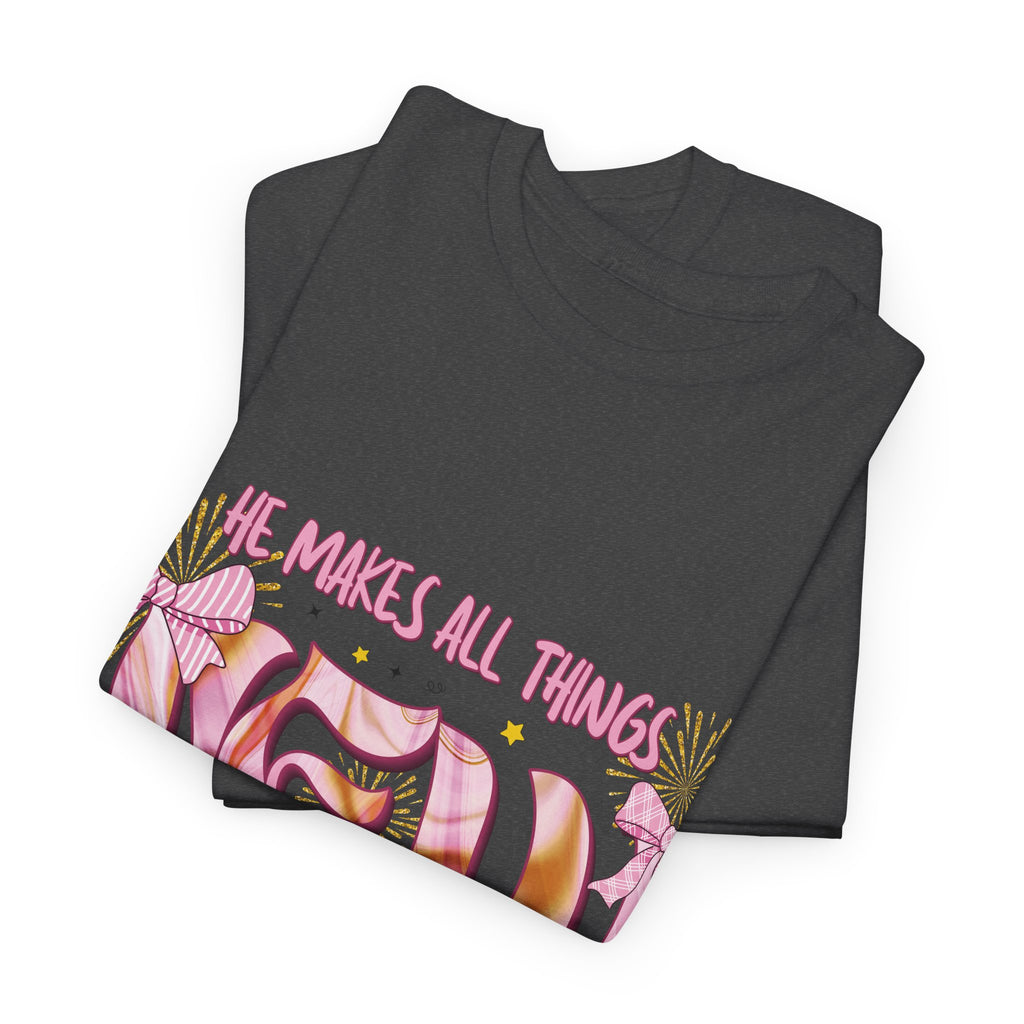 Christian Marble Tee — “He Makes All Things New” (Revelation 21:5)... Unisex Cotton Tee