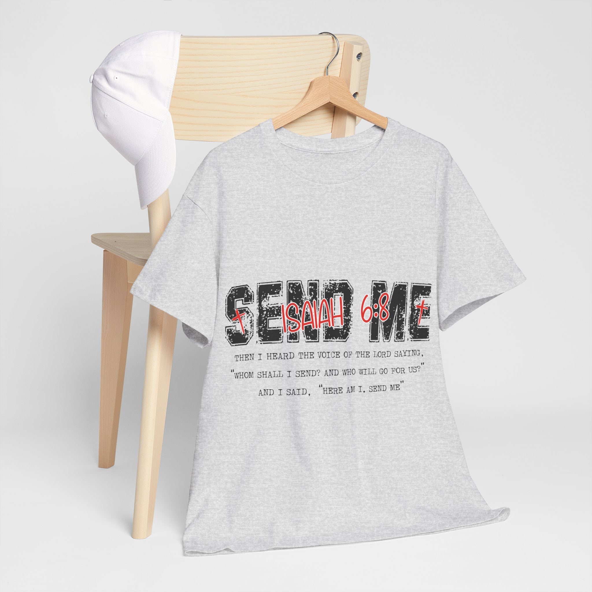 Here I Am Send Me Isaiah 6:8 T-Shirt — Christian Cross Graphic Unisex Cotton Tee