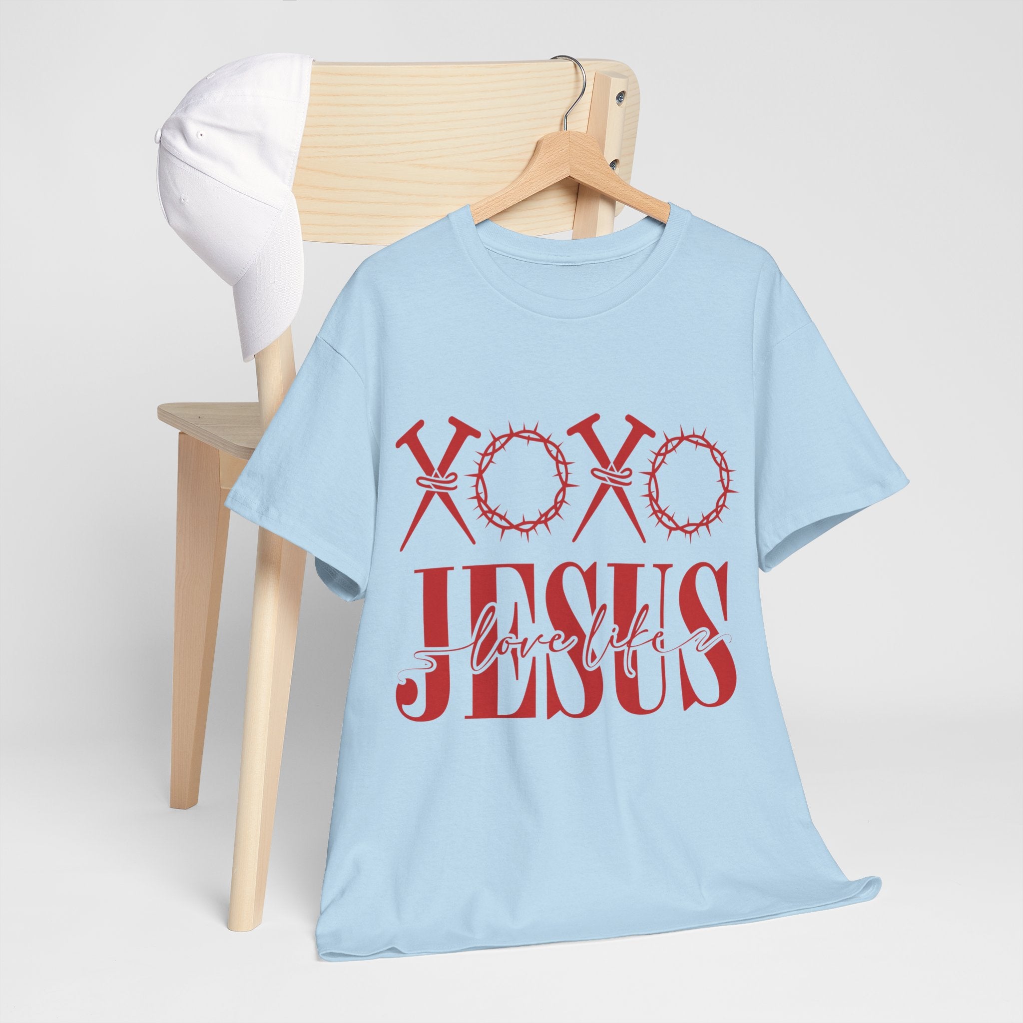 Christian Valentine T-Shirt — "XOXO Jesus Love Life" Nails & Thorn Crown Design Unisex Cotton Tee