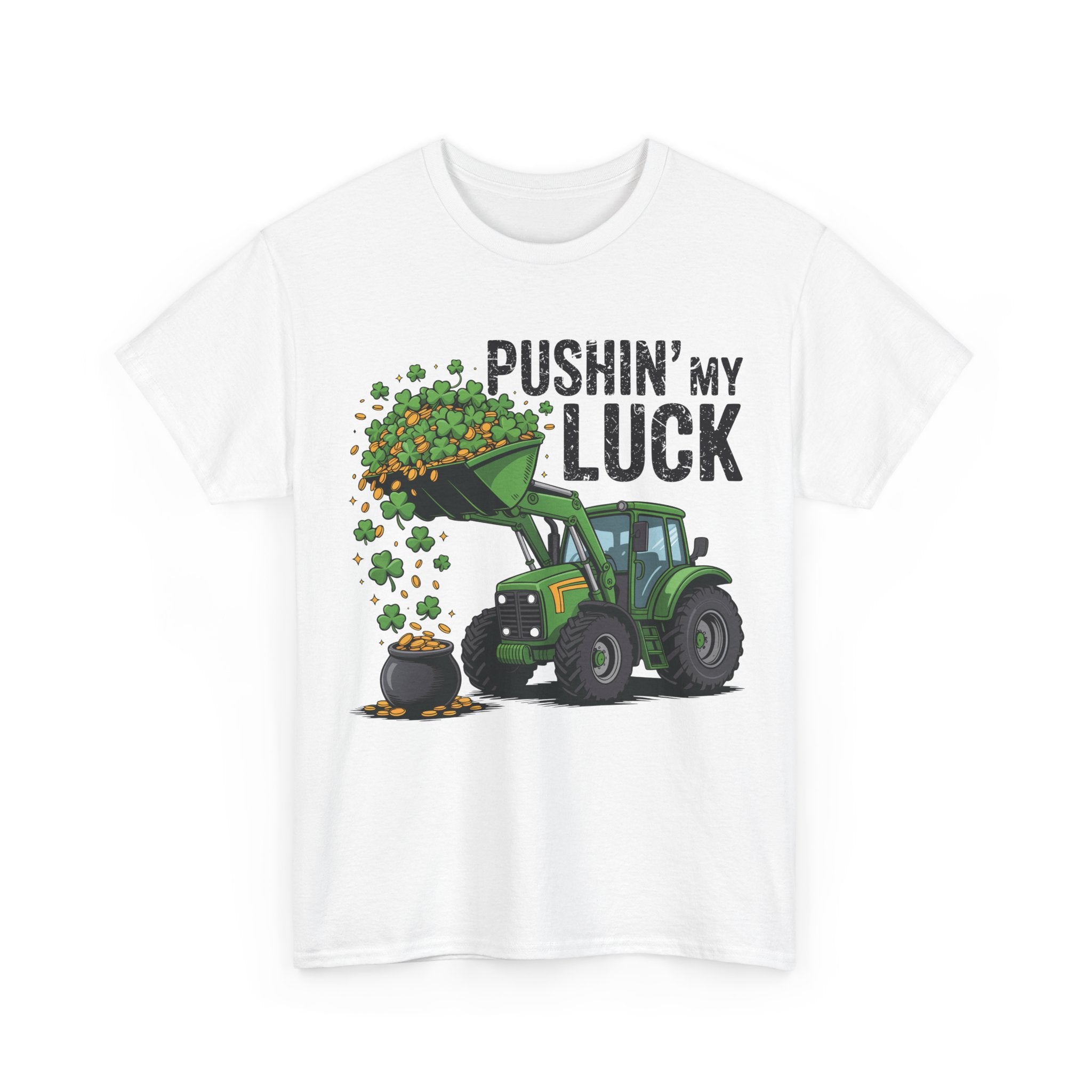 Pushin' My Luck Shamrock Tractor Tee — St. Patrick's Day Unisex Cotton T-Shirt