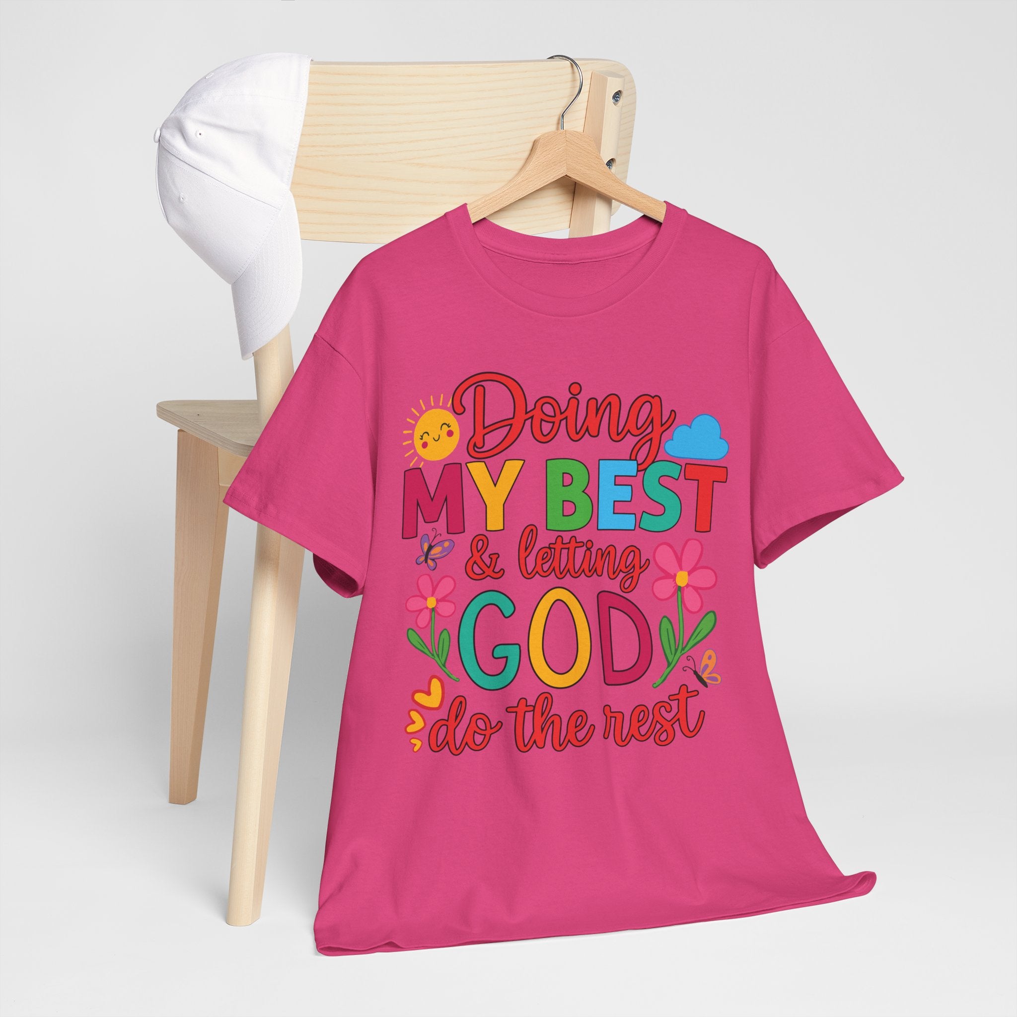 Doing My Best & Letting God Do The Rest T-Shirt — Floral Sun & Butterflies Inspirational Unisex Cotton Tee