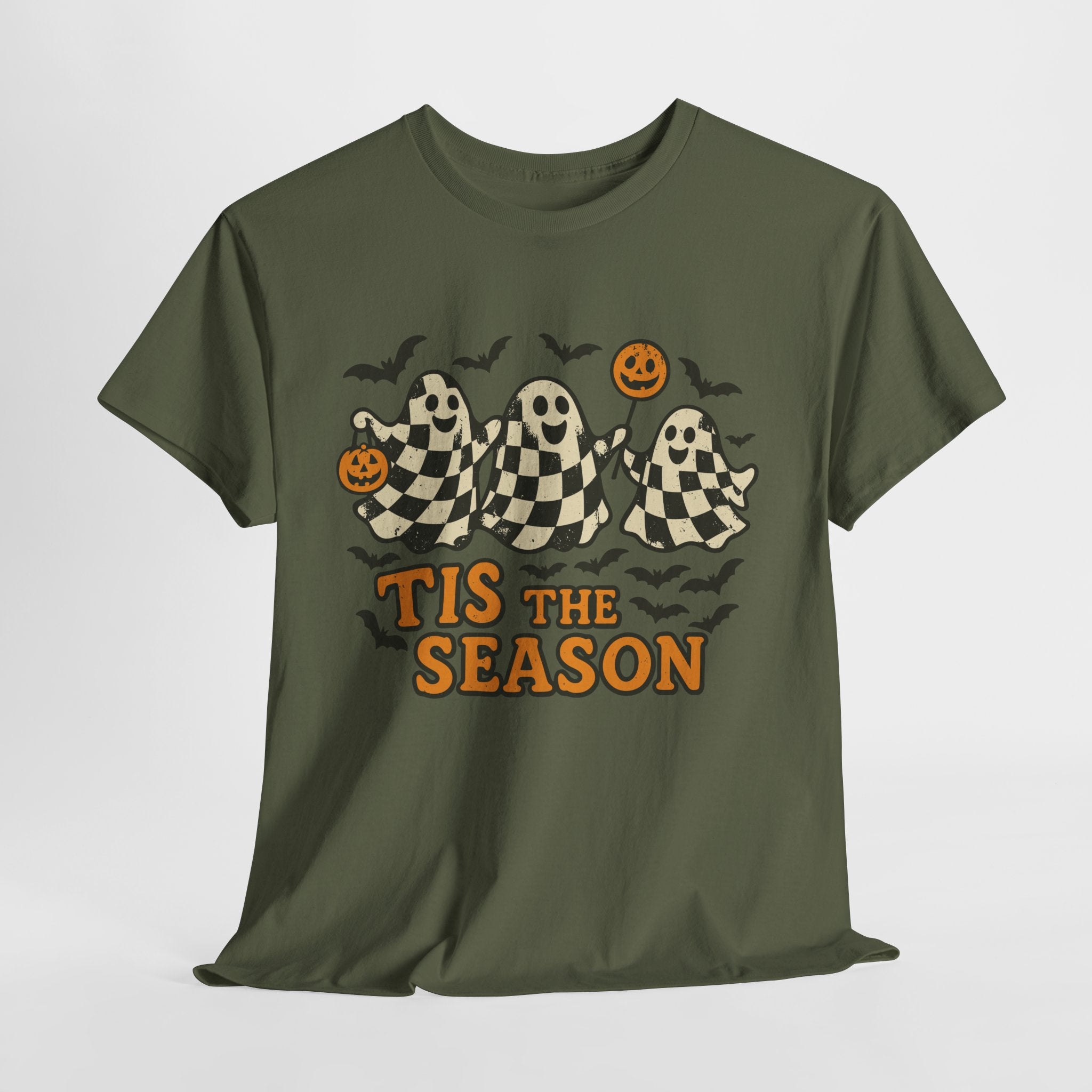 Halloween Ghosts Checker Pattern Unisex Cotton Tee