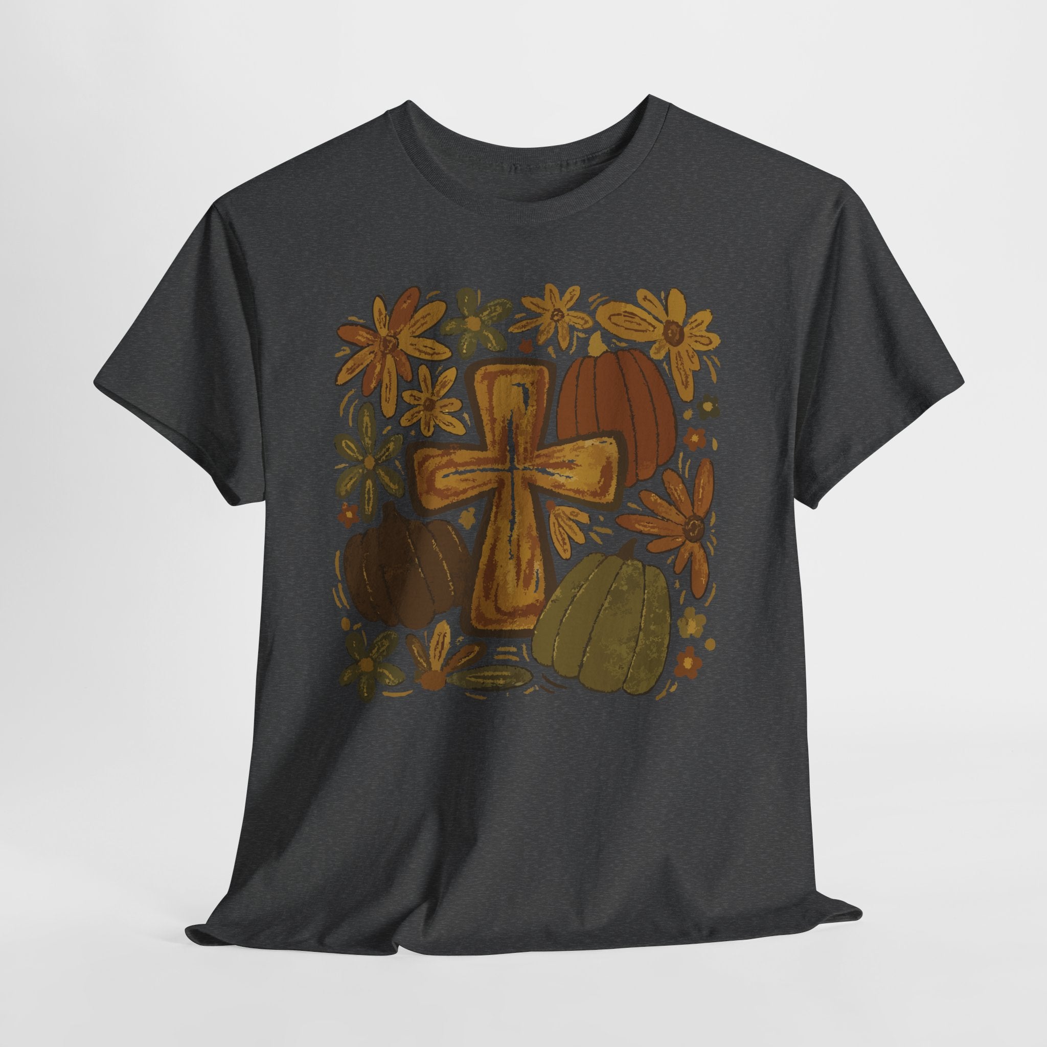 Autumn Cross Tee — Rustic Pumpkin & Fall Floral Christian Unisaex Cotton T-Shirt
