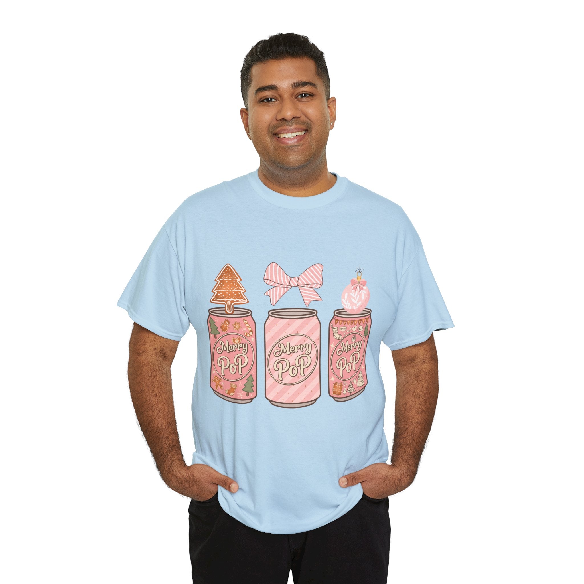 Merry Pop Christmas Soda Can Tee — Pastel Holiday Graphic Unisex Cotton T-Shirt