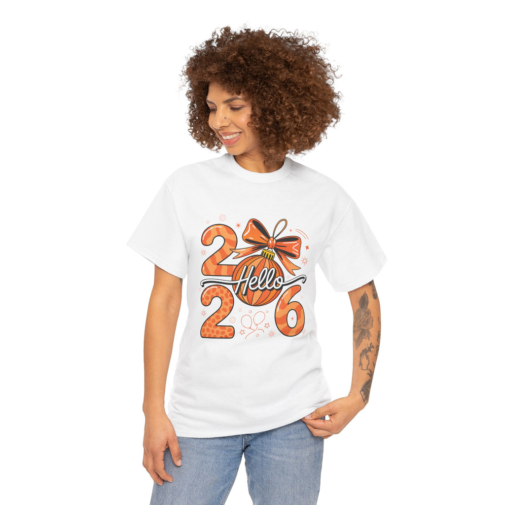 Hello 2026 Christmas Ornament Tee — Festive Orange Holiday Unisex Cotton T-Shirt