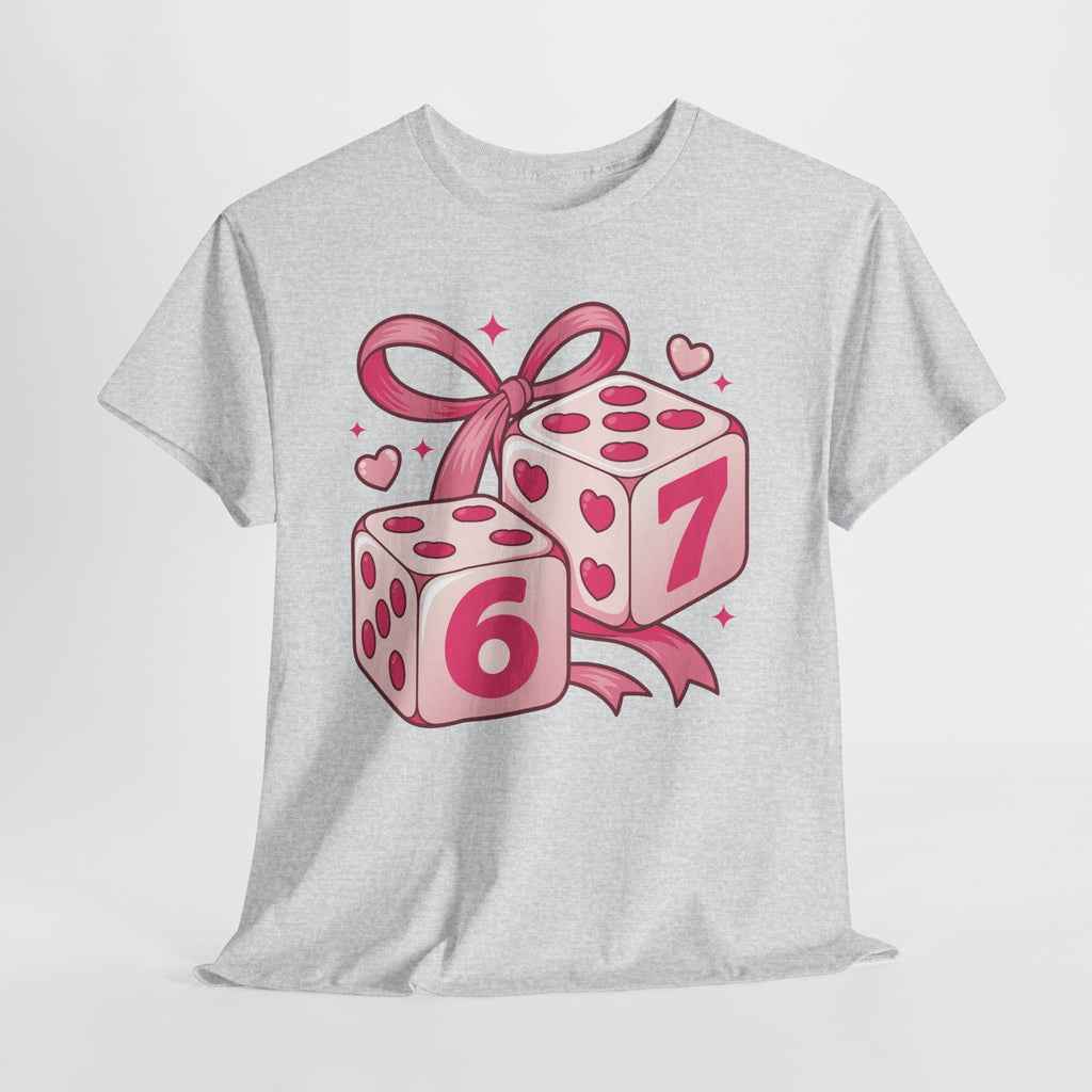 Lucky Love Dice T-Shirt — Pink Heart Dice with Bow..Unisex Cotton Tee