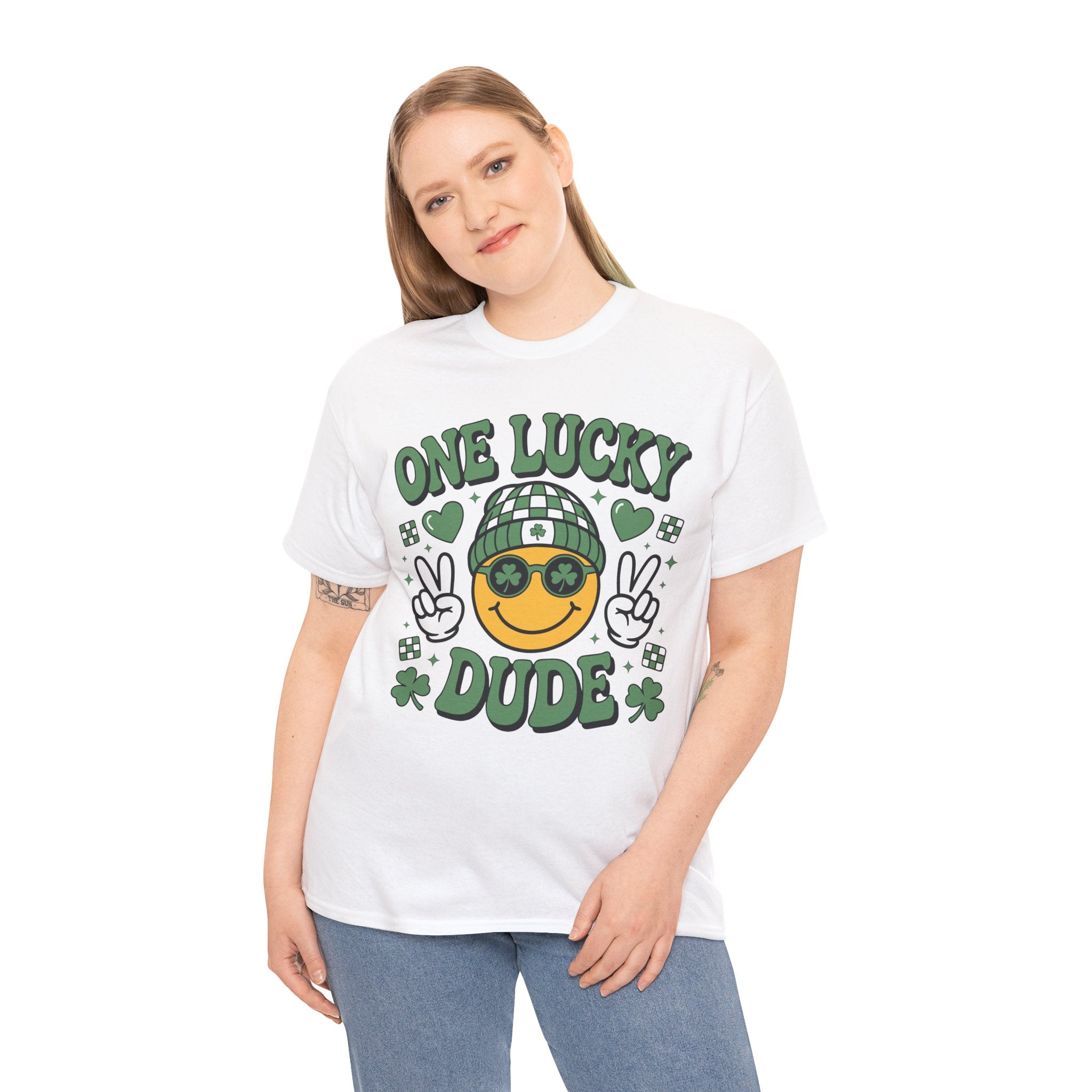 One Lucky Dude Shamrock Tee — St. Patrick's Day Smiley Unisex Cotton Tshirt