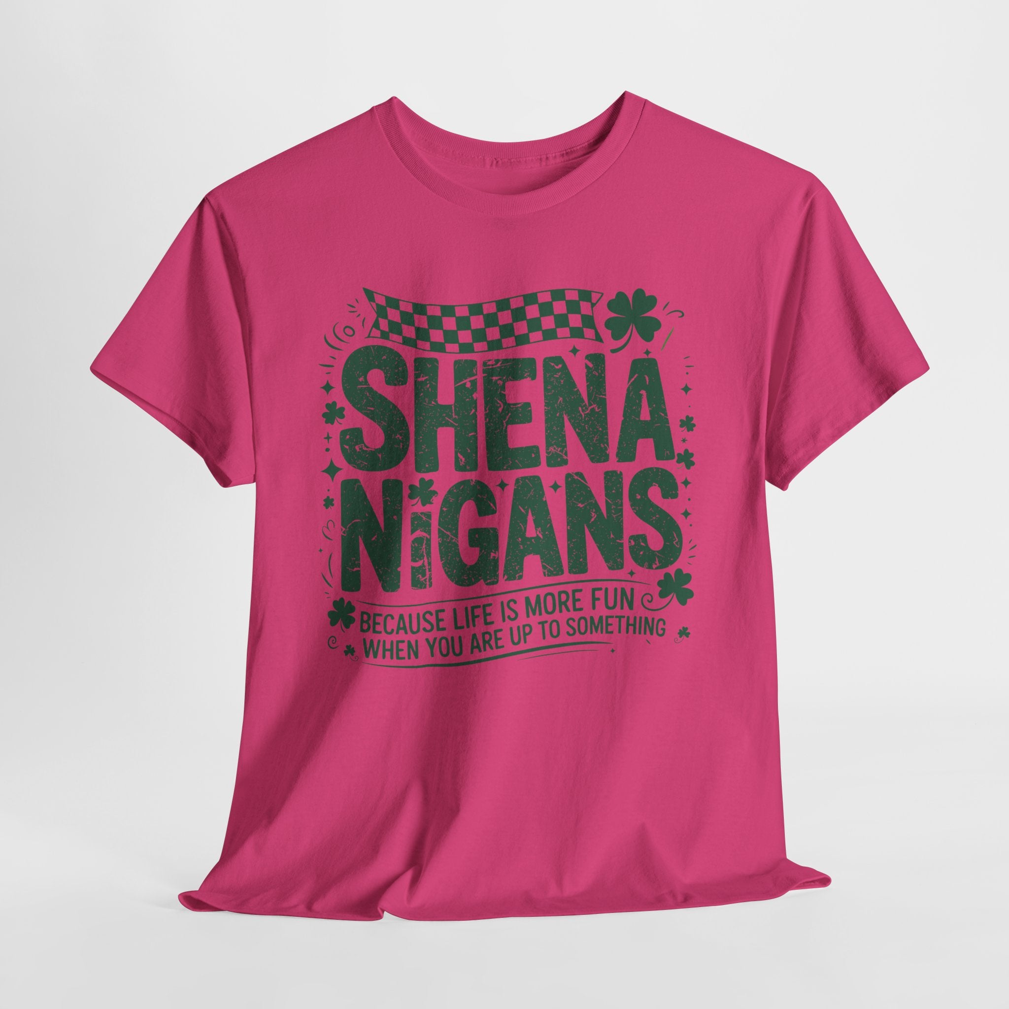 Shenanigans Clover Tee — Bright Green St. Patrick’s Day Shirt with Checkered Flag Unisex Cotton Tee