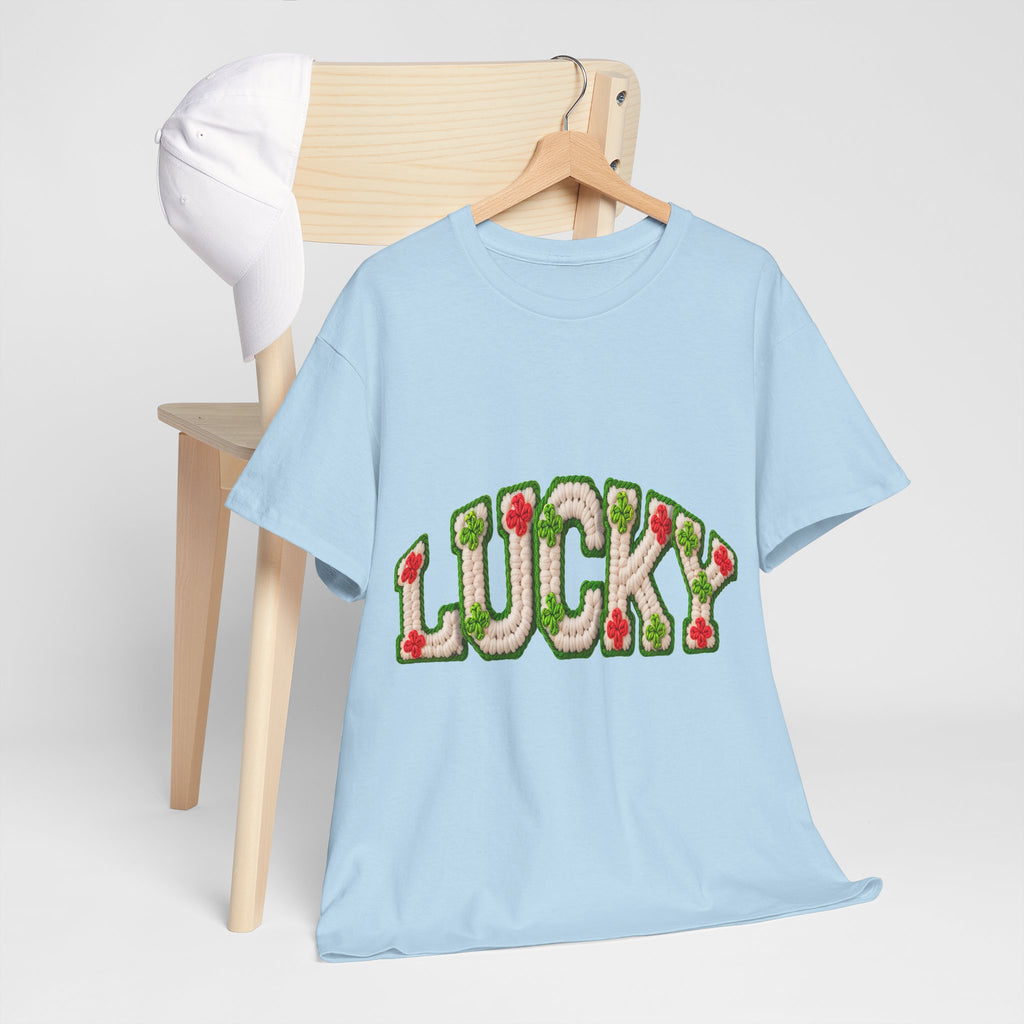 Lucky Crochet Clover T-Shirt — Faux-Yarn Embroidered St. Patrick’s Unisex Cotton Tee