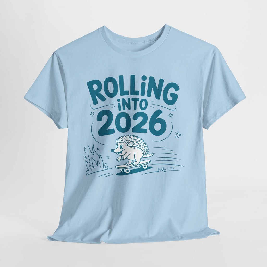 Rolling Into 2026 Hedgehog Skateboard Unisex Cotton Tee