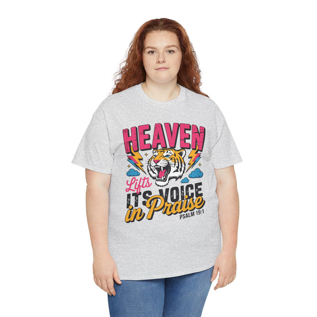 Psalm 19:1 Tiger Praise T-Shirt — Bold Christian Roaring Tiger Graphic.Unisex Cotton Tee