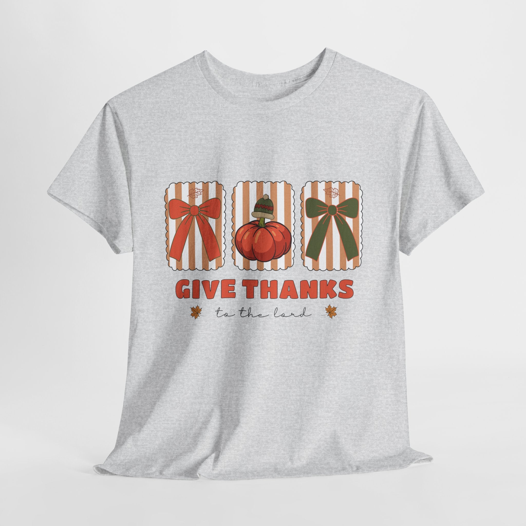 Give Thanks Thanksgiving T-Shirt — Pumpkin with Hat & Bows Unisex Cotton Tee