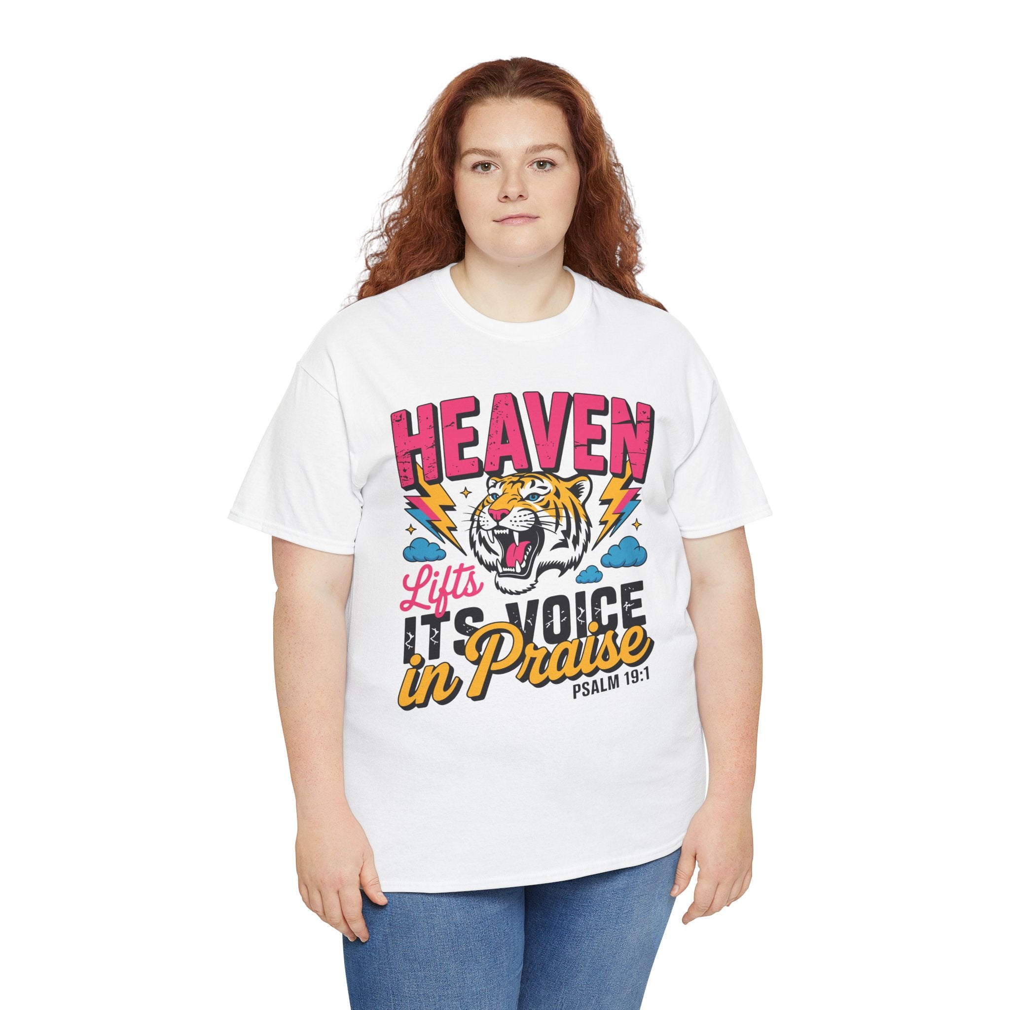 Psalm 19:1 Tiger Praise T-Shirt — Bold Christian Roaring Tiger Graphic.Unisex Cotton Tee