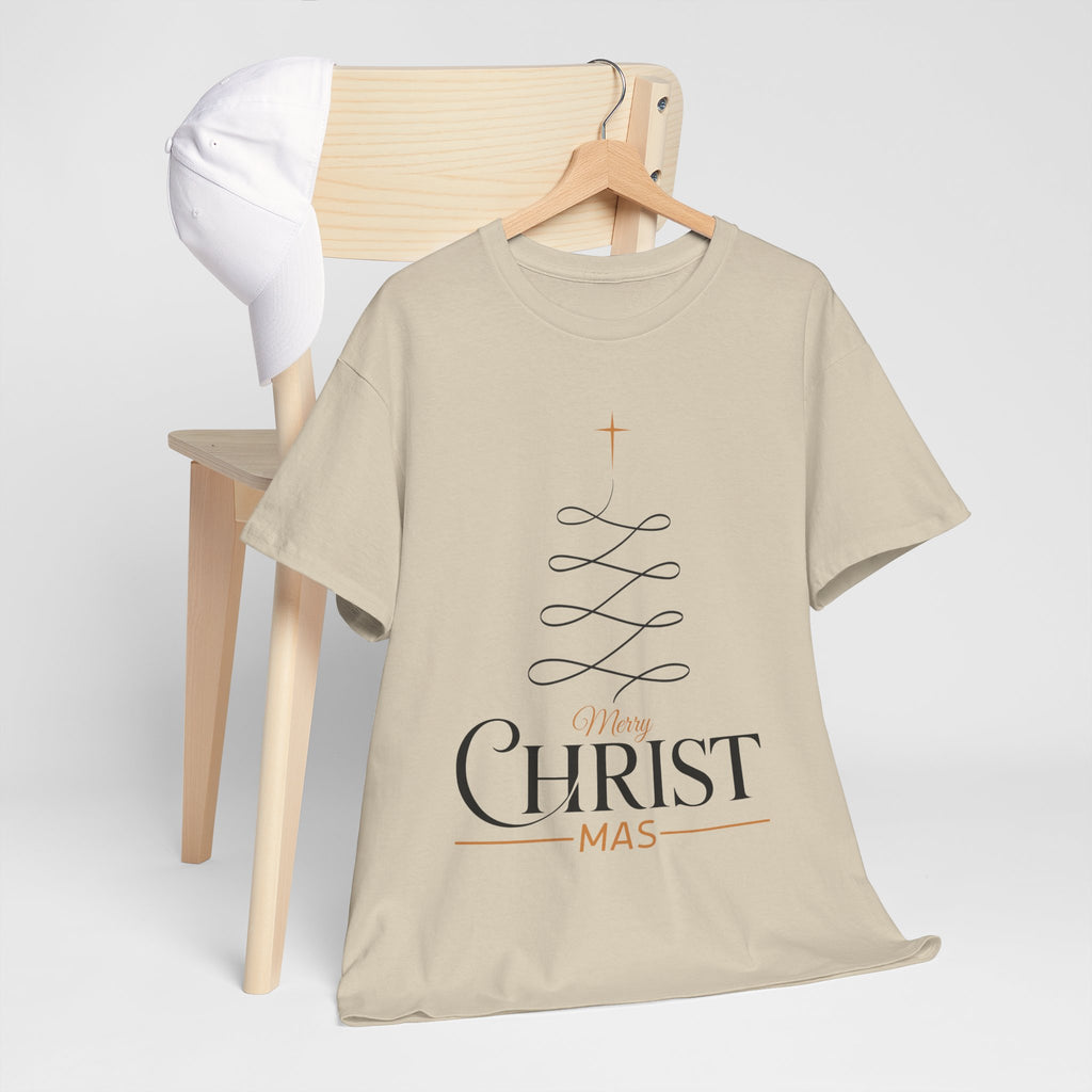 Merry Christmas Gold Cross Tree Unisex Cotton Tee